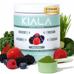 Kiala Nutrition Super Greens bottle pour for quick daily nutrition support