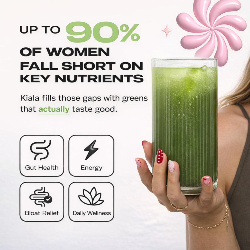 Close-up of Kiala Nutrition Super Greens label with Spectra blend details