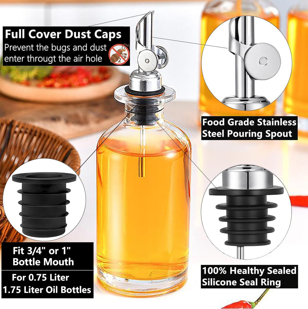 Fast-flow pour spout delivers steady oil flow for salads and cooking.