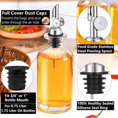Fast-flow pour spout delivers steady oil flow for salads and cooking.