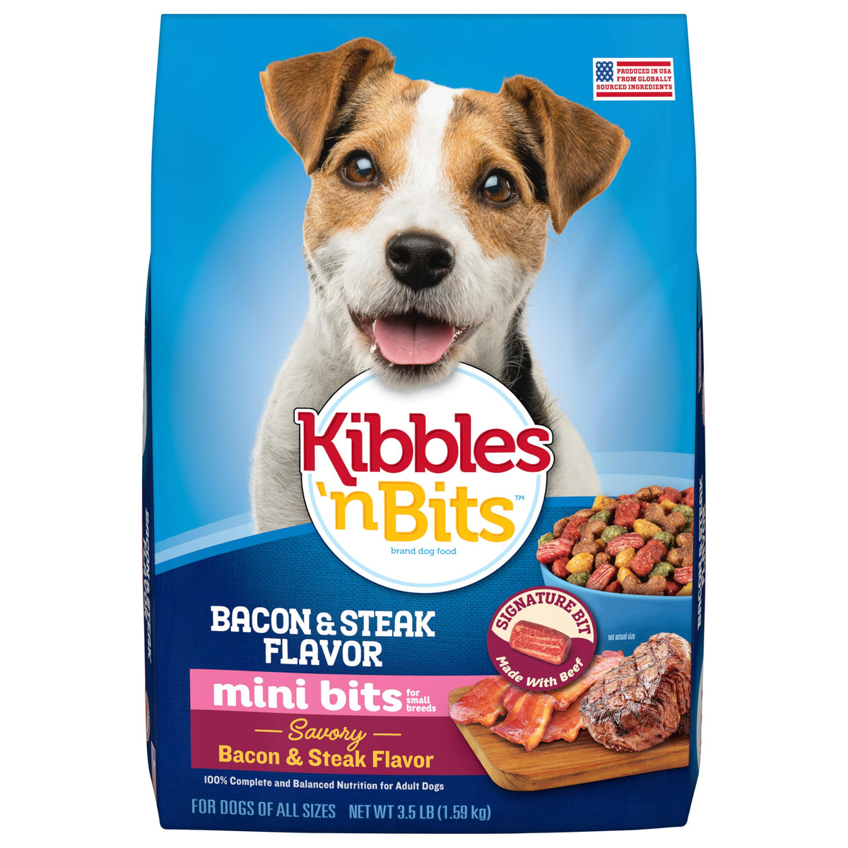 Kibbles 'n Bits Mini Bits small breed bites in a bowl for easy feeding.