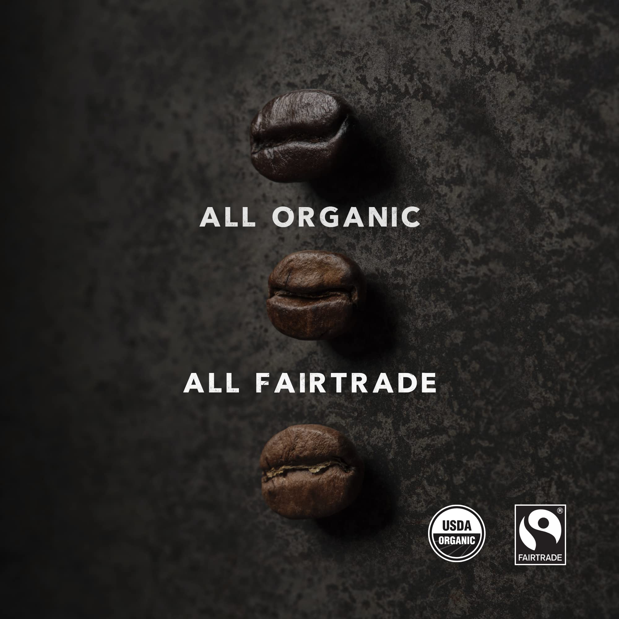 Kicking Horse Three Sisters beans closeup, showcasing texture and premium 100% Arabica quality.