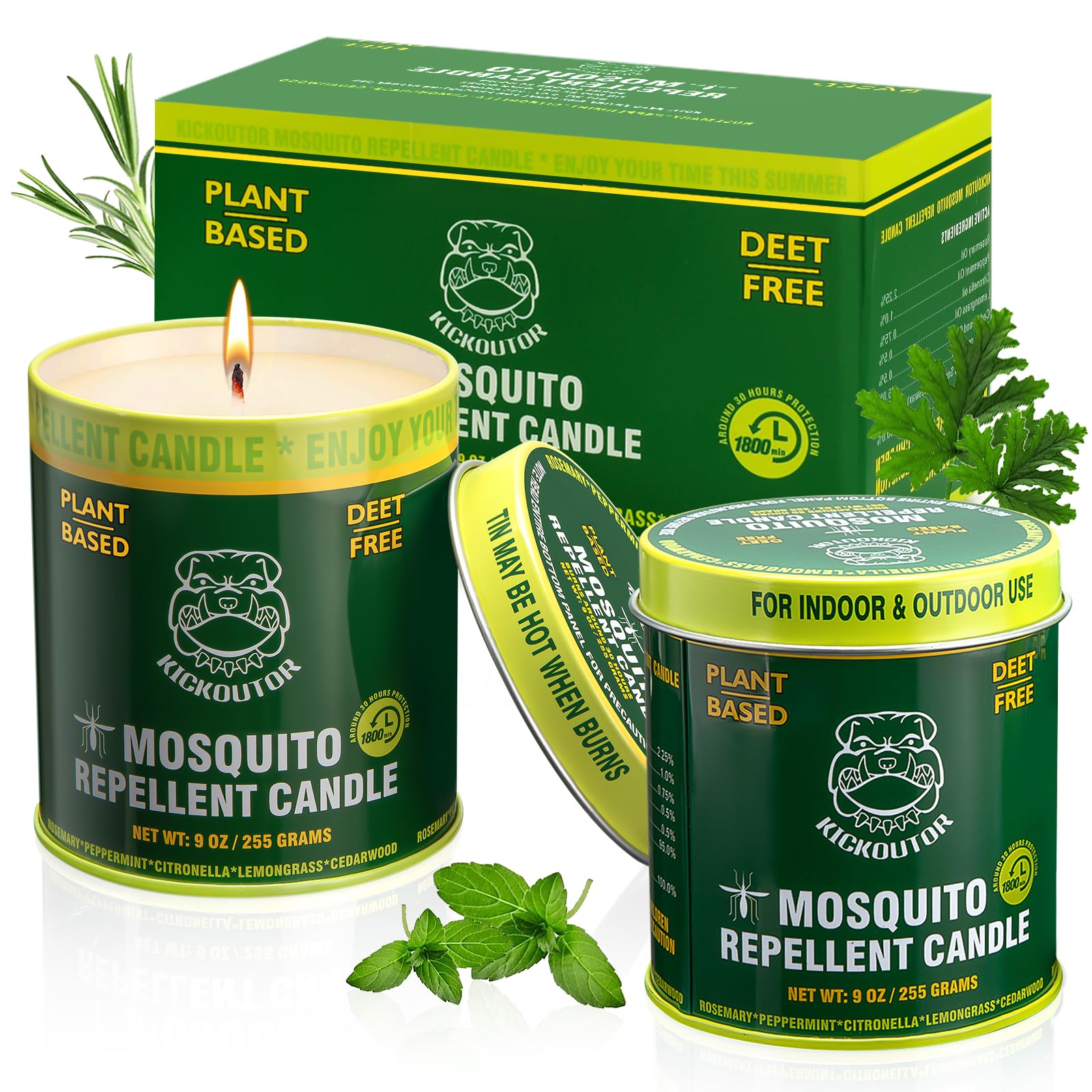 KICKOUTOR mosquito candle outdoor packaging—two-pack for easy backyard evenings.