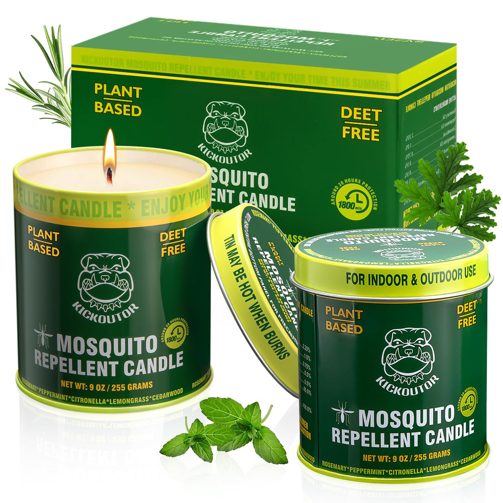 KICKOUTOR mosquito candle outdoor packaging—two-pack for easy backyard evenings.
