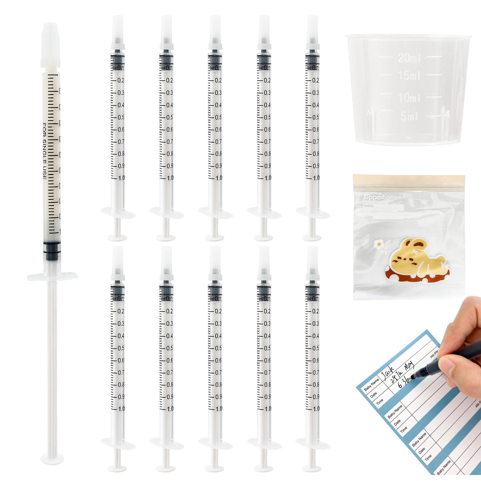Kid2Kit colostrum syringes with caps in a sterile pack for hygienic storage.