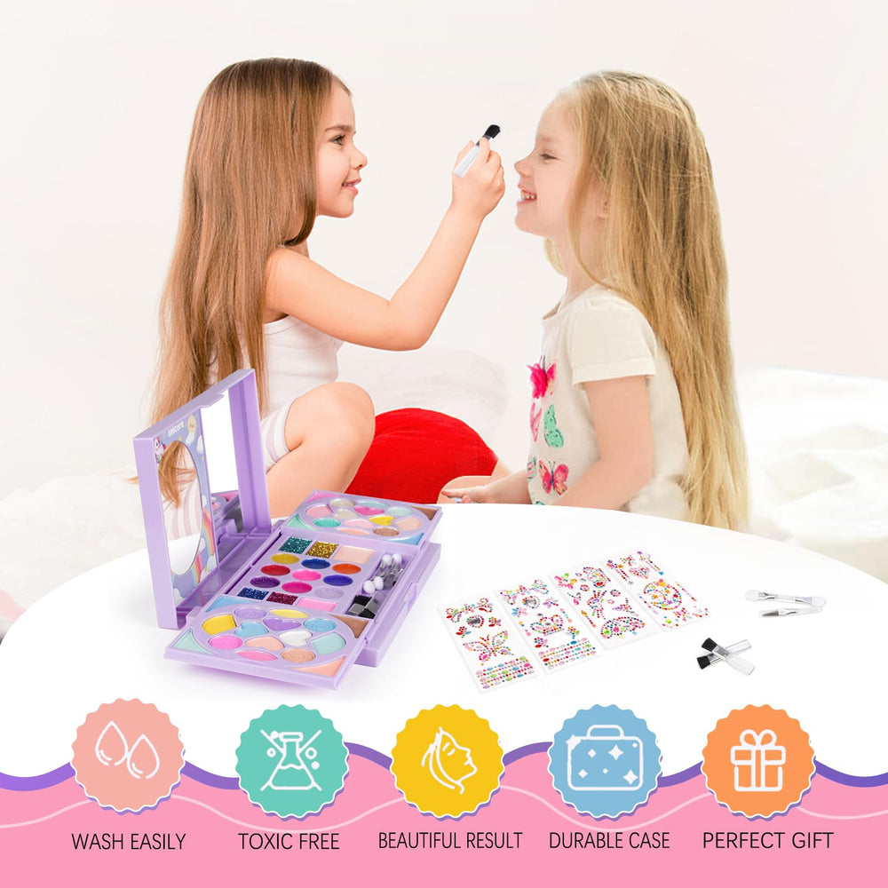 KIDCHEER makeup kit blushes adding gentle color to cheeks during dress-up.