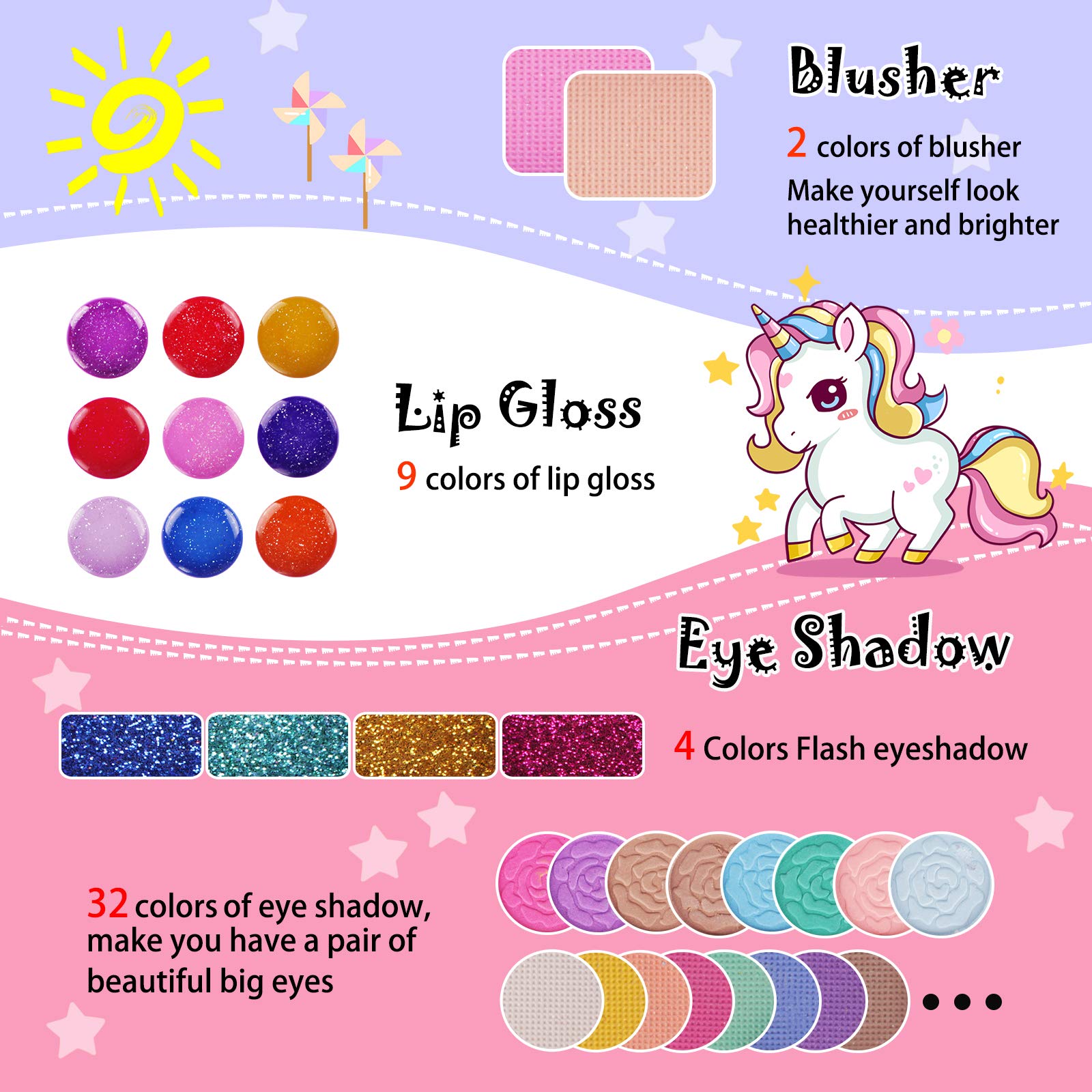 KIDCHEER makeup kit lip glosses offering shiny accents for pretend beauty moments.
