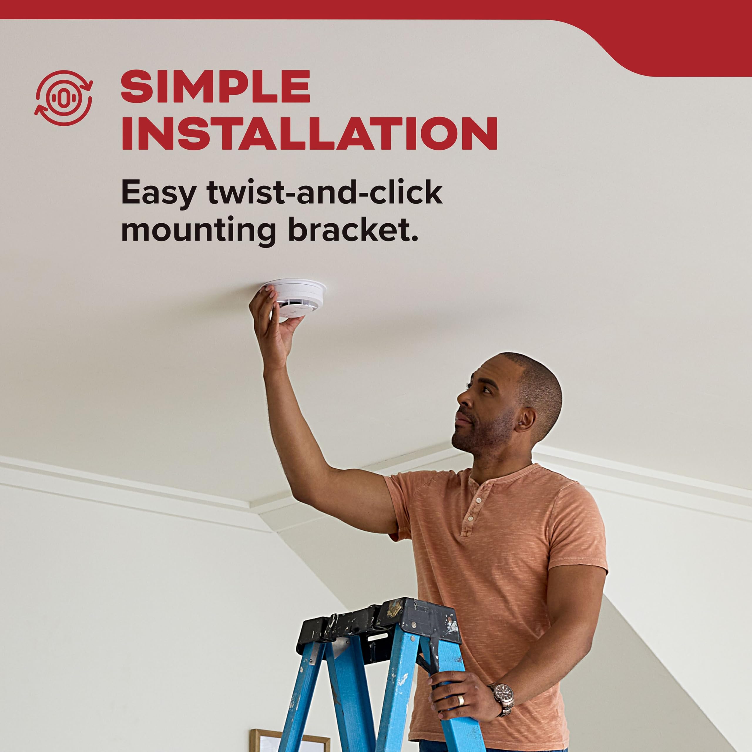 Kidde 20SAR smoke detector test button enables quick checks.