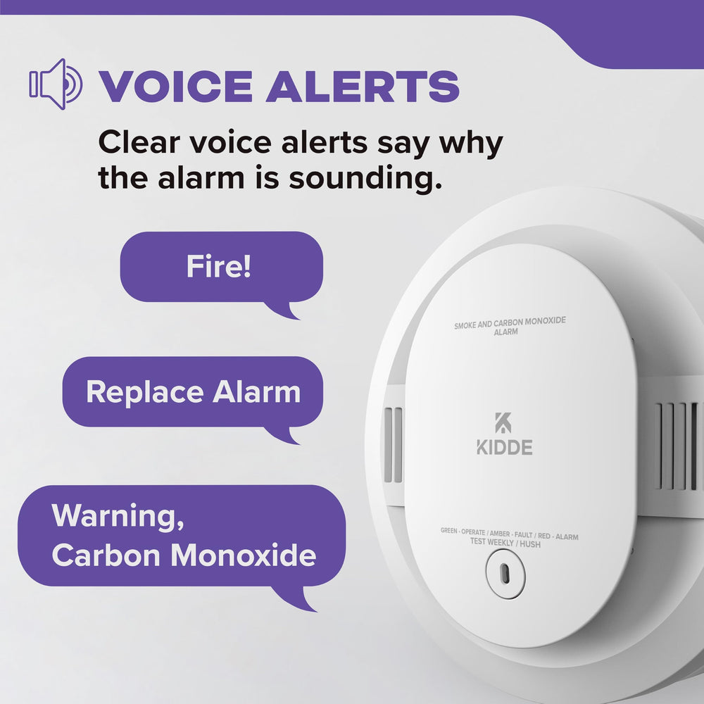 Kidde 30CUD10-V voice alerts announce Fire for fast awareness
