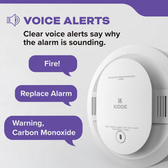 Kidde 30CUD10-V voice alerts announce Fire for fast awareness