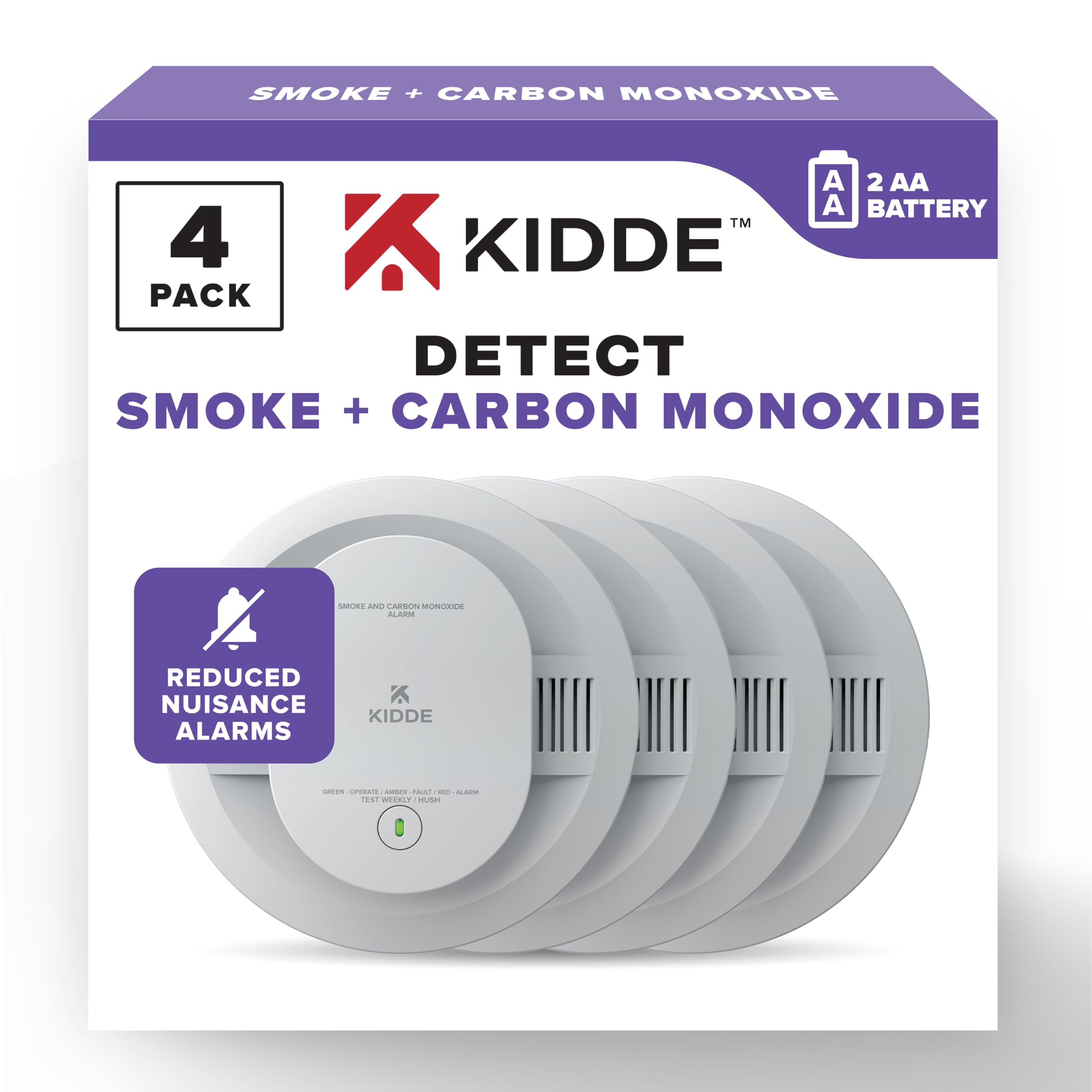 Kidde 30CUDR front view smoke and CO detector with LED status and loud alarm