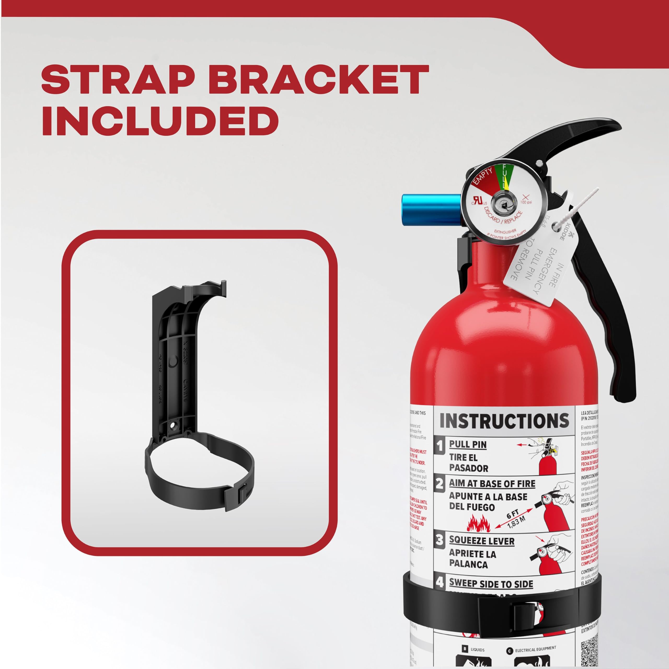 Operating pressure of 100 PSI on the Kidde Basic extinguisher ensures reliable performance.