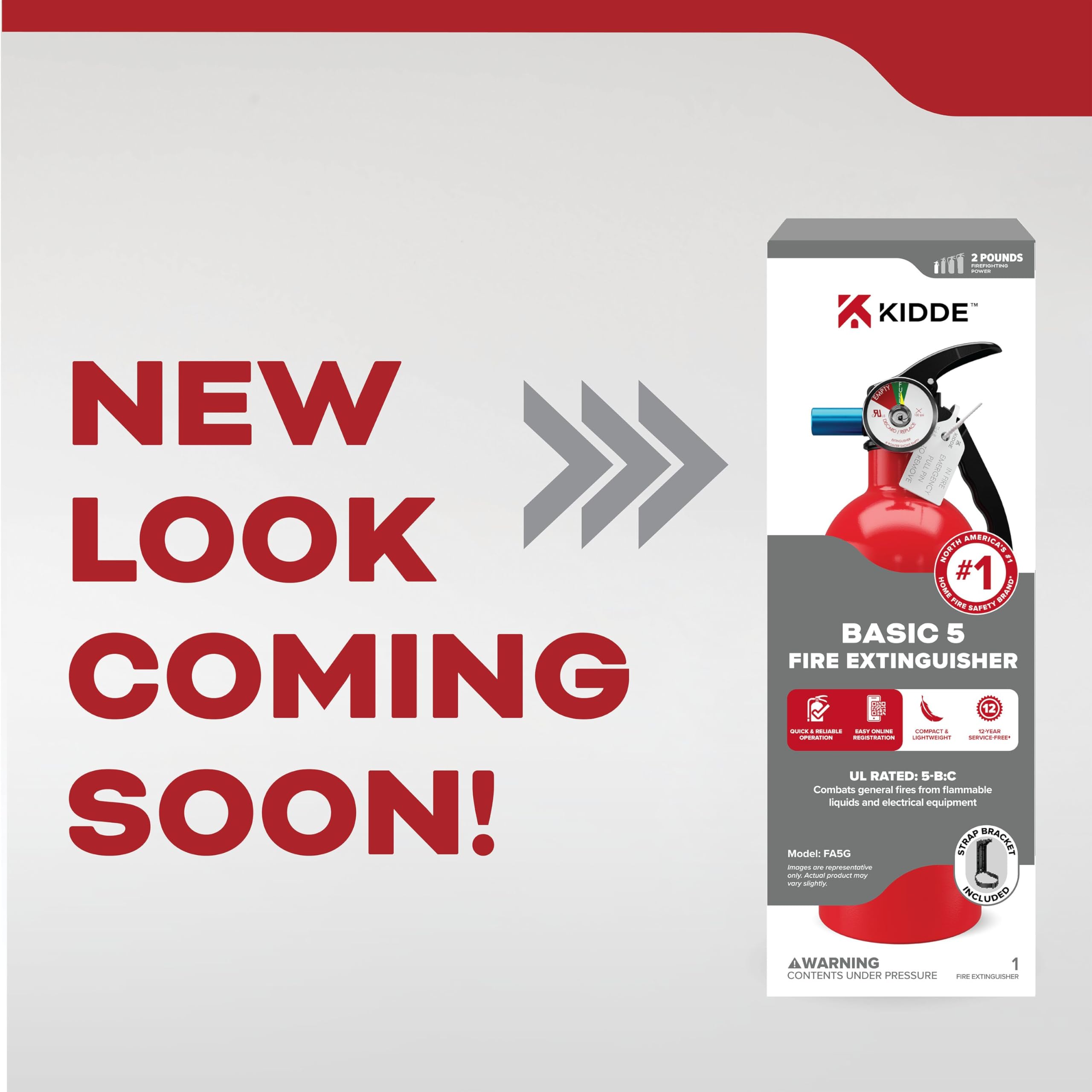 Compact lightweight Kidde Basic extinguisher with aluminum body for simple storage.