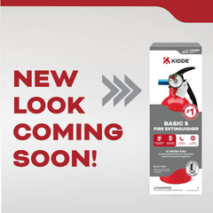 Compact lightweight Kidde Basic extinguisher with aluminum body for simple storage.