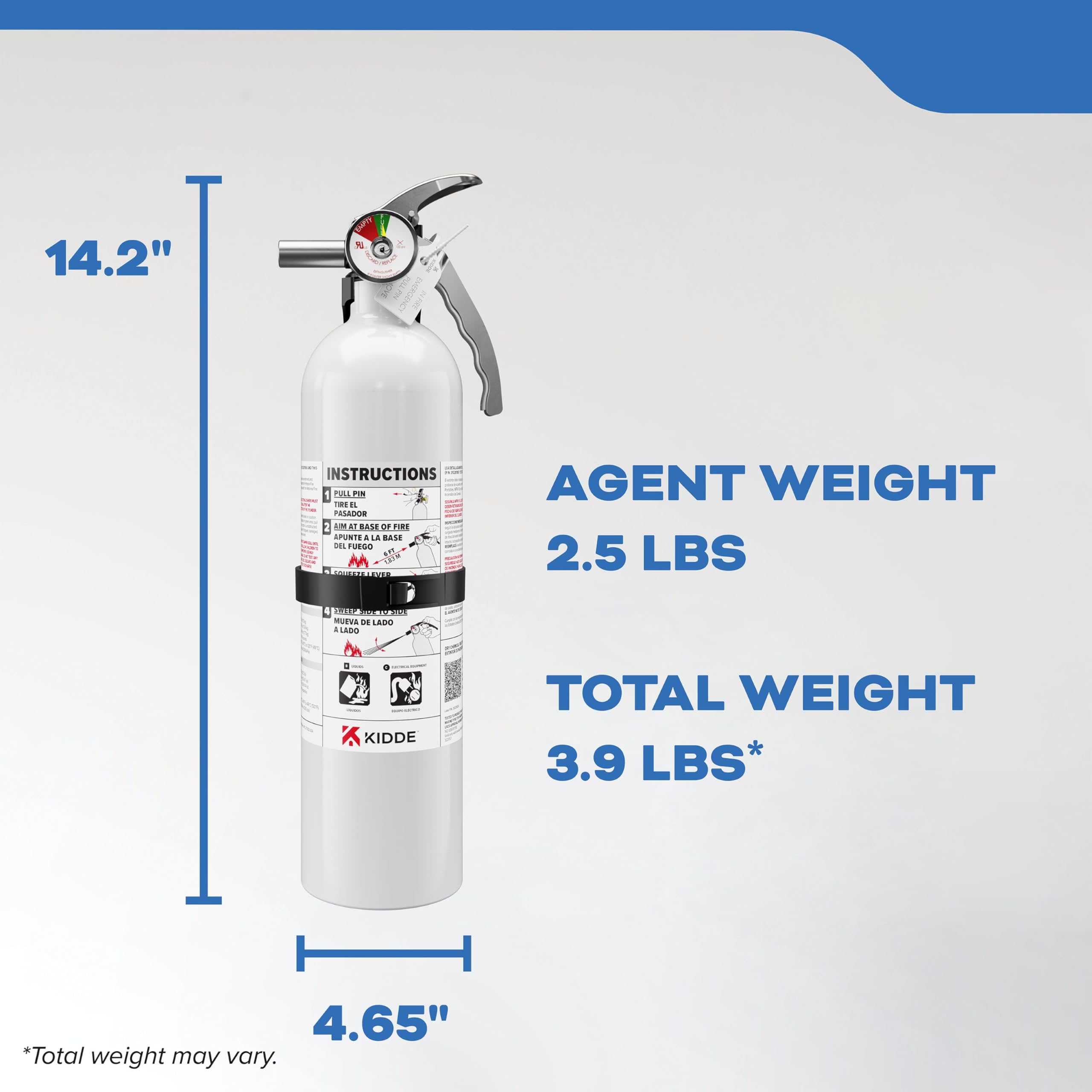Discharge range of 6-8 feet helps reach deck fires