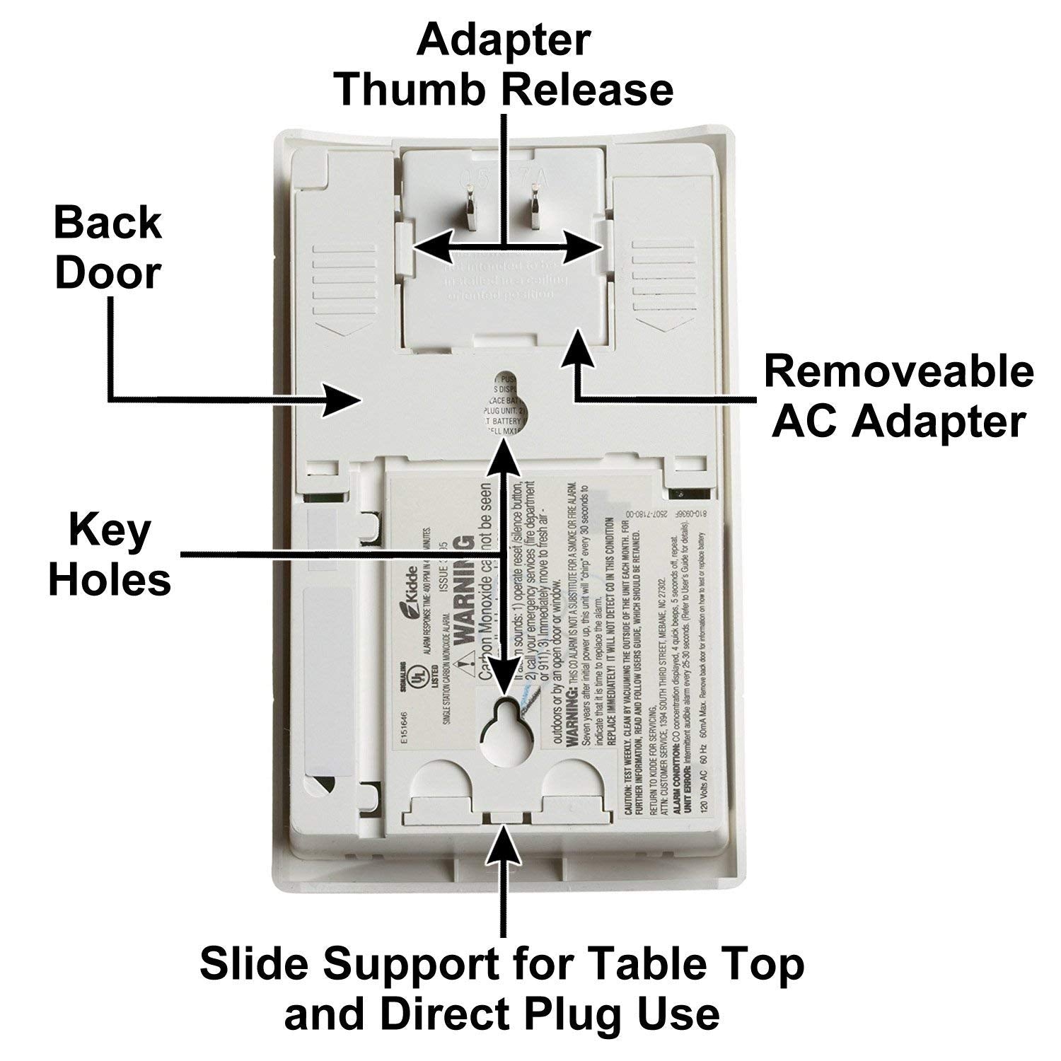 Kidde CO detector extension cord enables flexible tabletop placement.