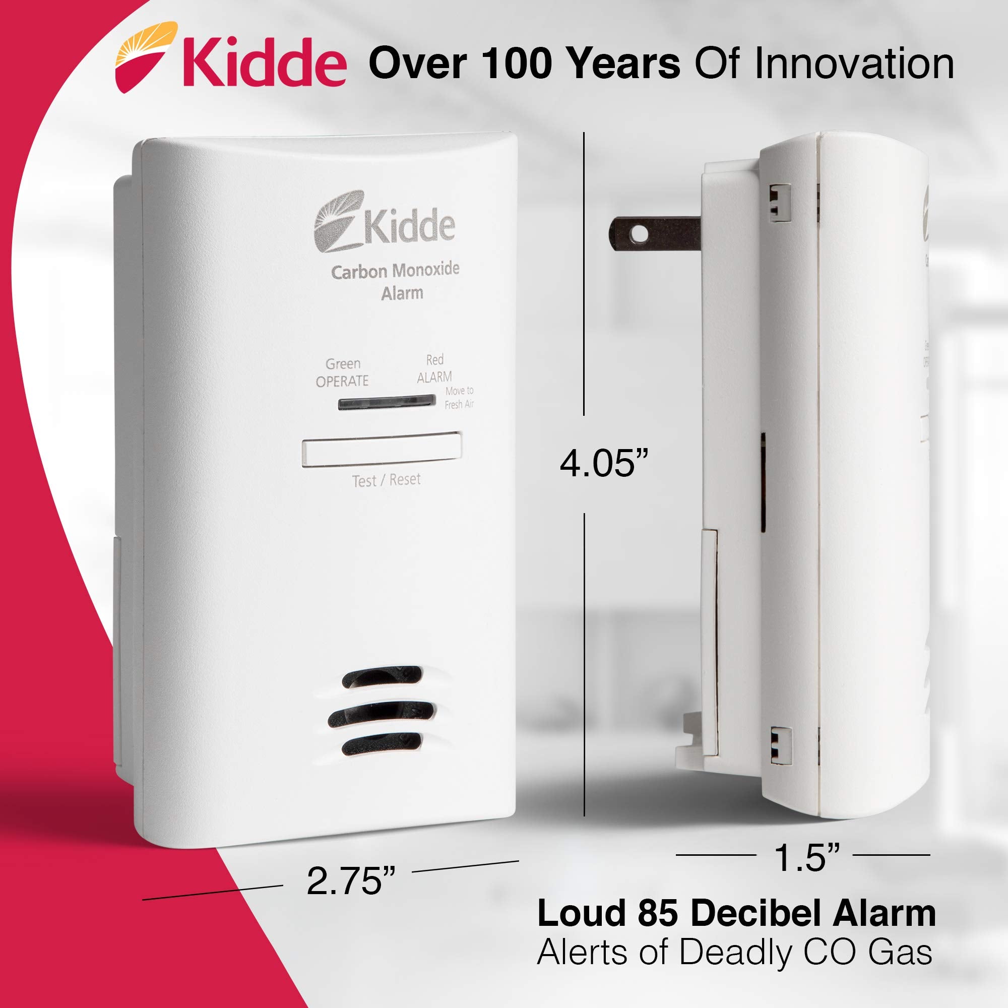 Kidde CO detector LED status indicators for at-a-glance health of device