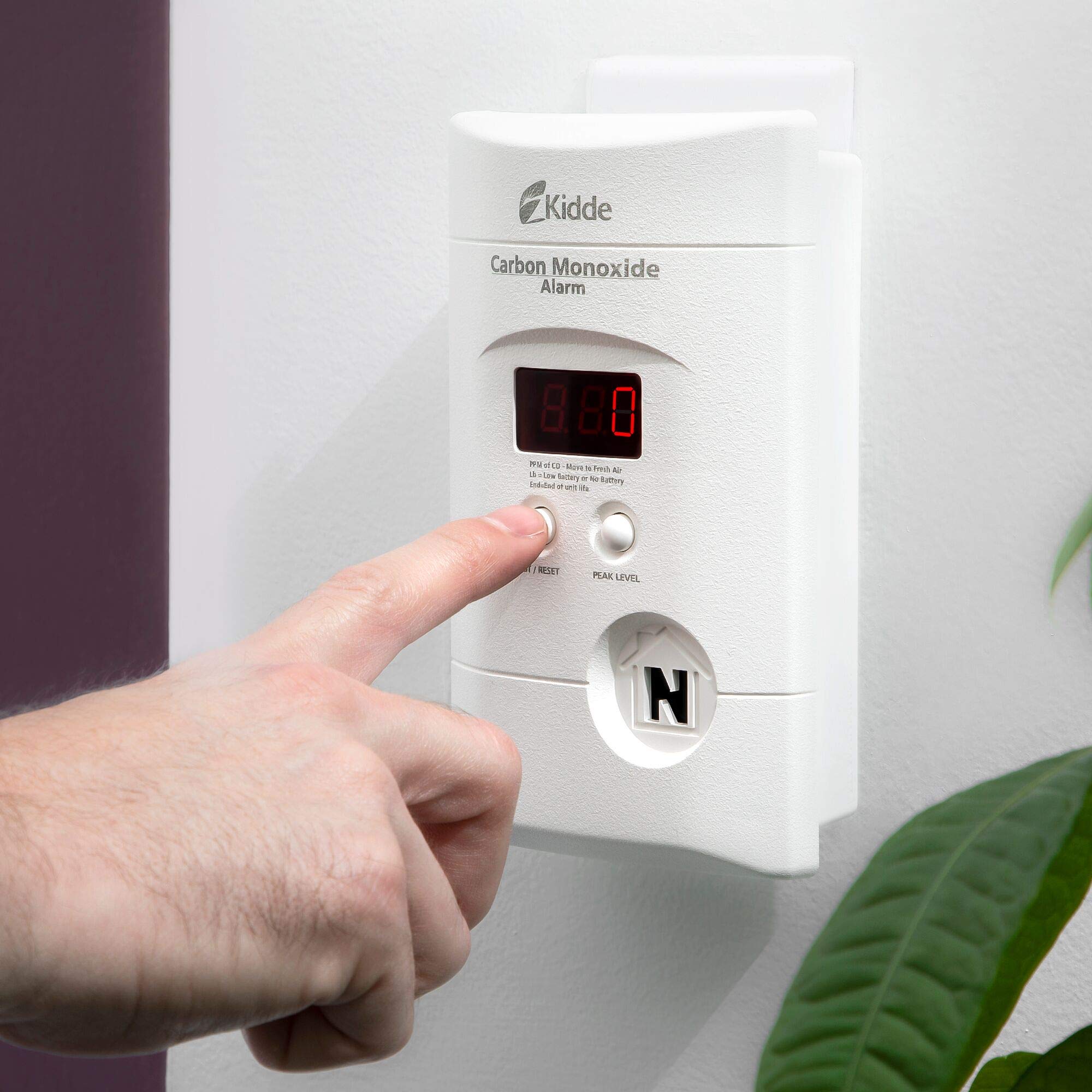 Kidde CO detector smart hush button helps quiet false alarms.