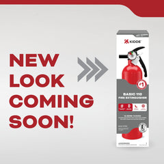 Kidde extinguisher with easy-pull safety pin for rapid access.