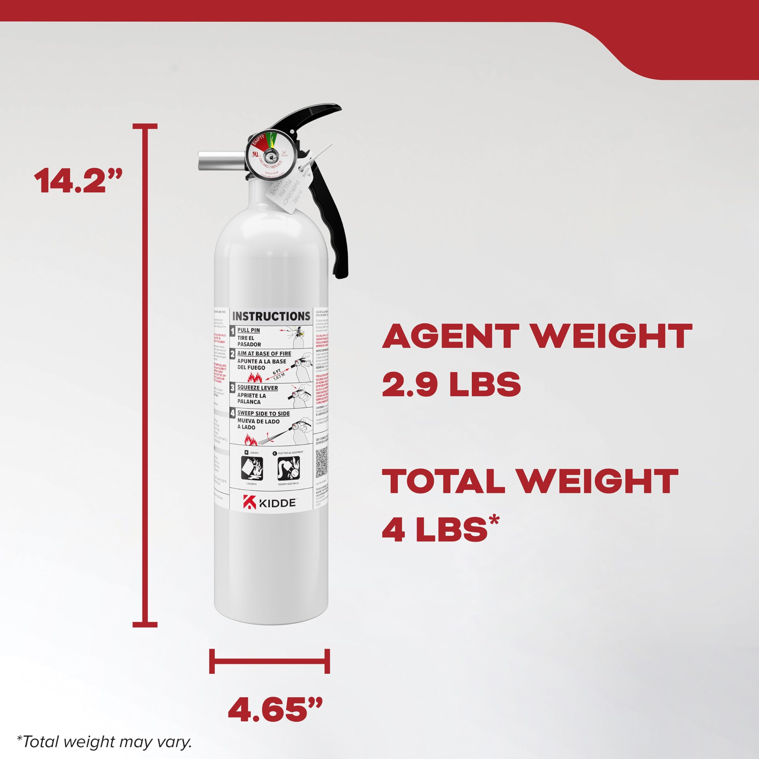 Kidde fire extinguisher compact-size fits neatly in smaller vehicle spaces.