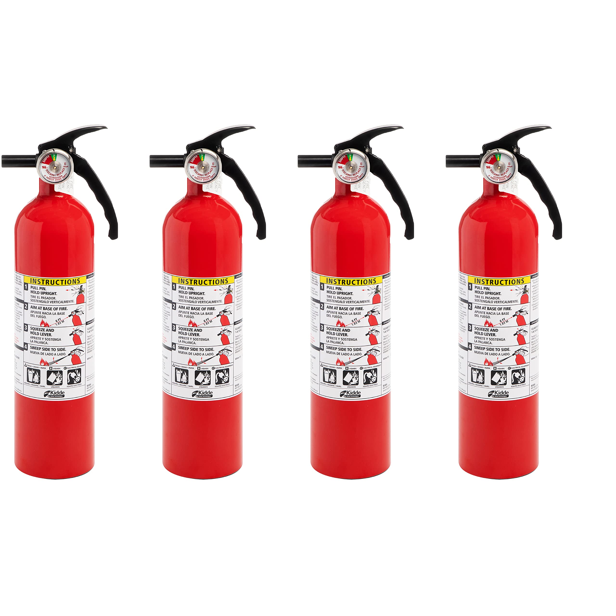 Kidde fire extinguisher front view in red, ideal for rapid home safety.