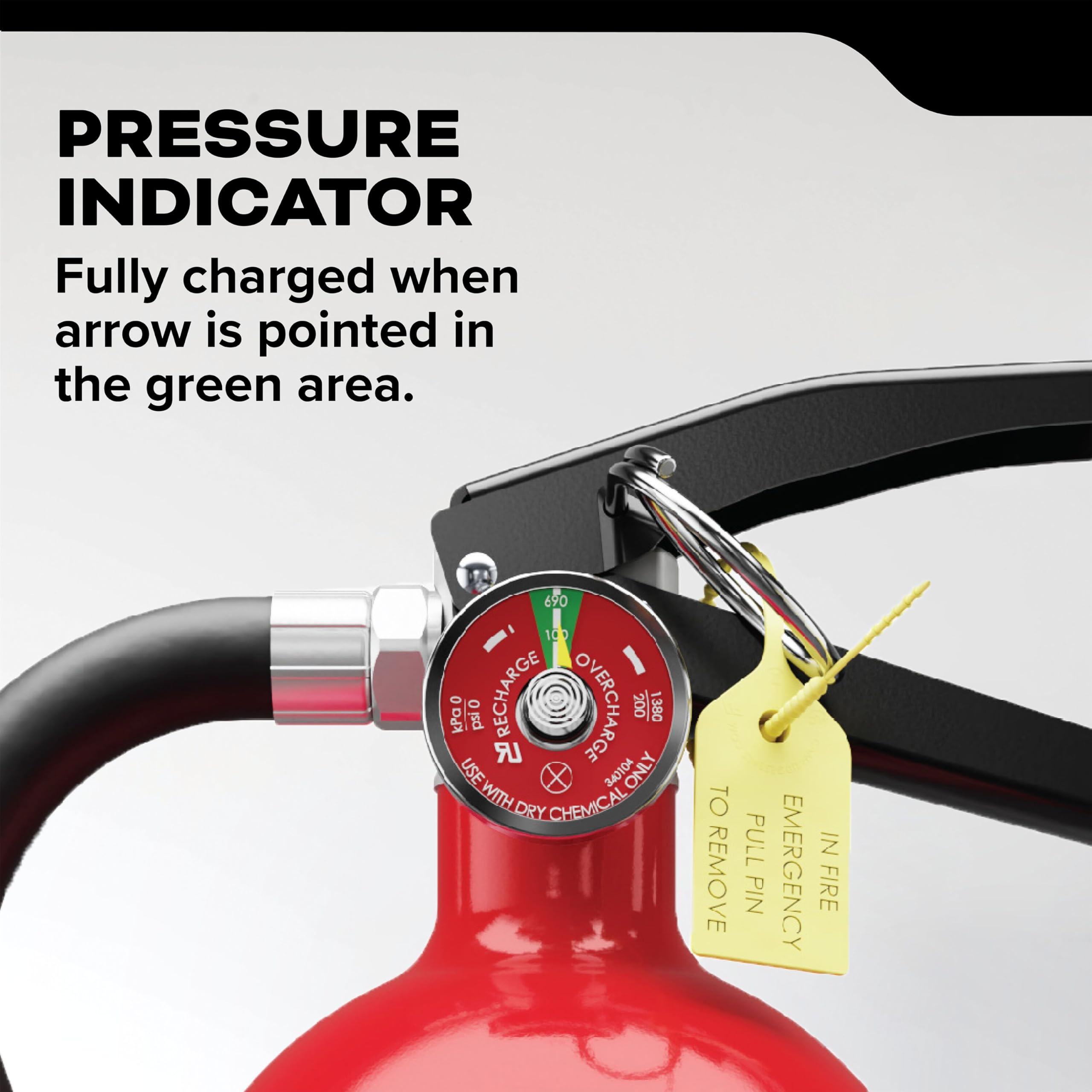 Discharge hose on Kidde extinguisher allows multi-angle use