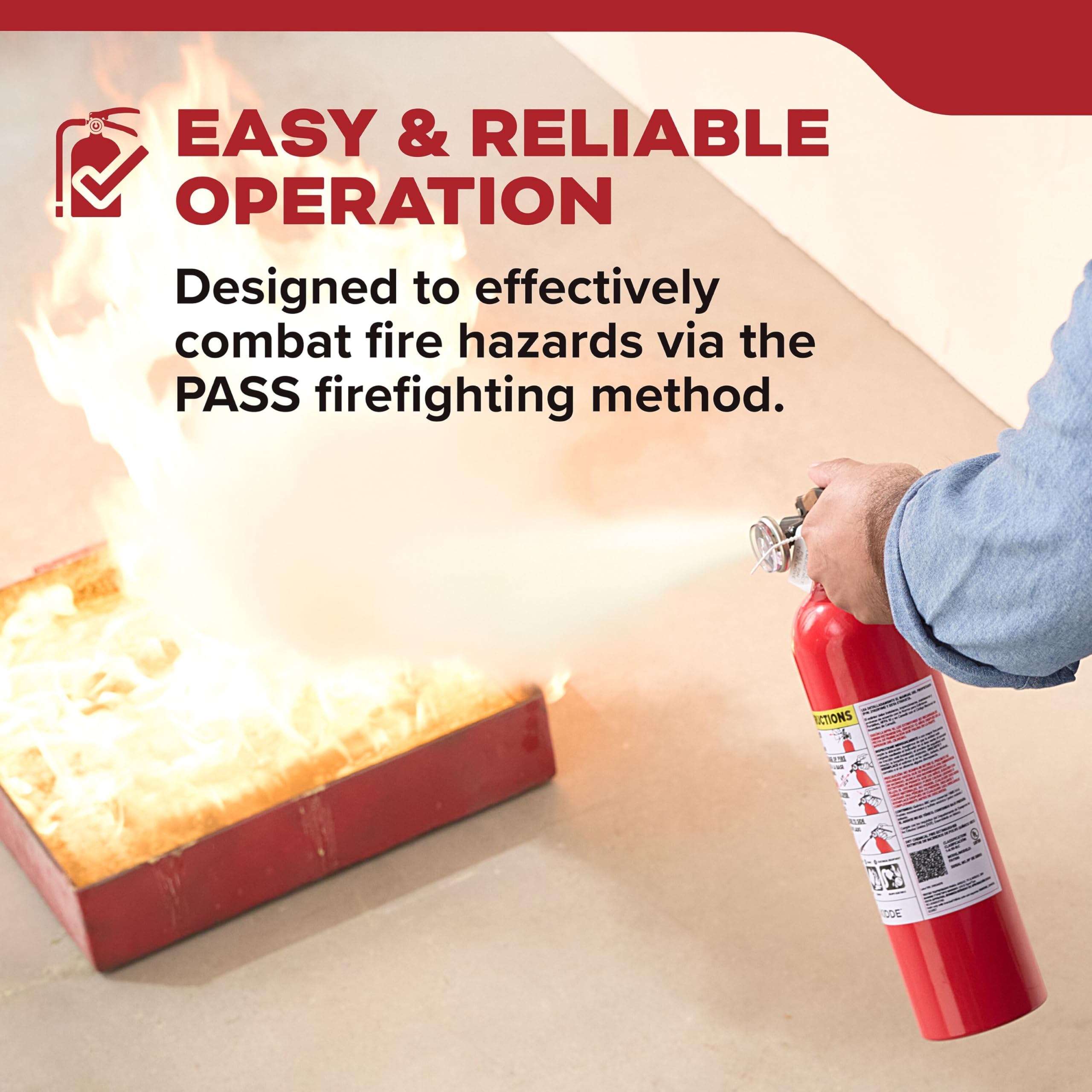 Kidde extinguisher with mounting bracket and hardware for secure wall install.