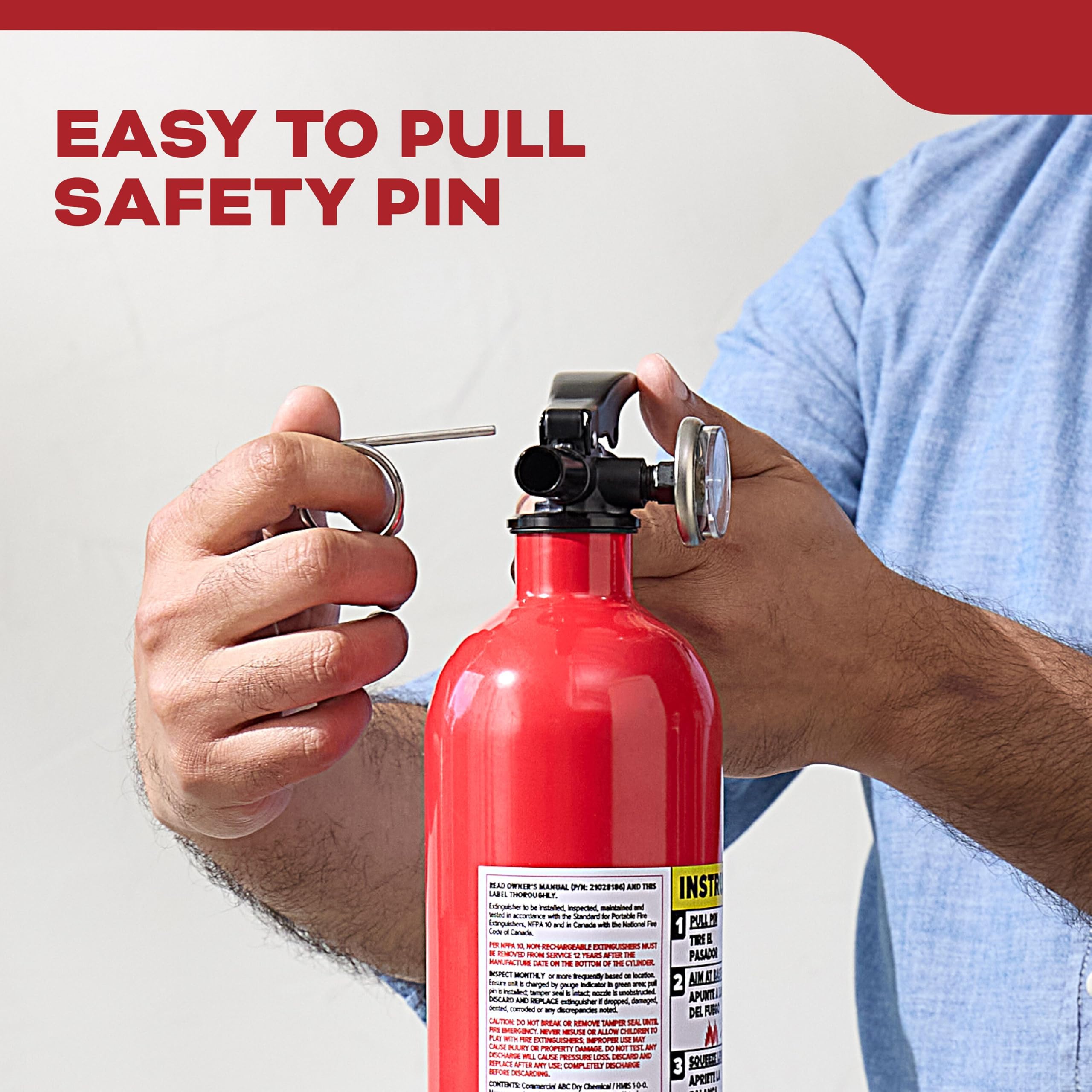 Kidde extinguisher near countertop demonstrates convenient reach.