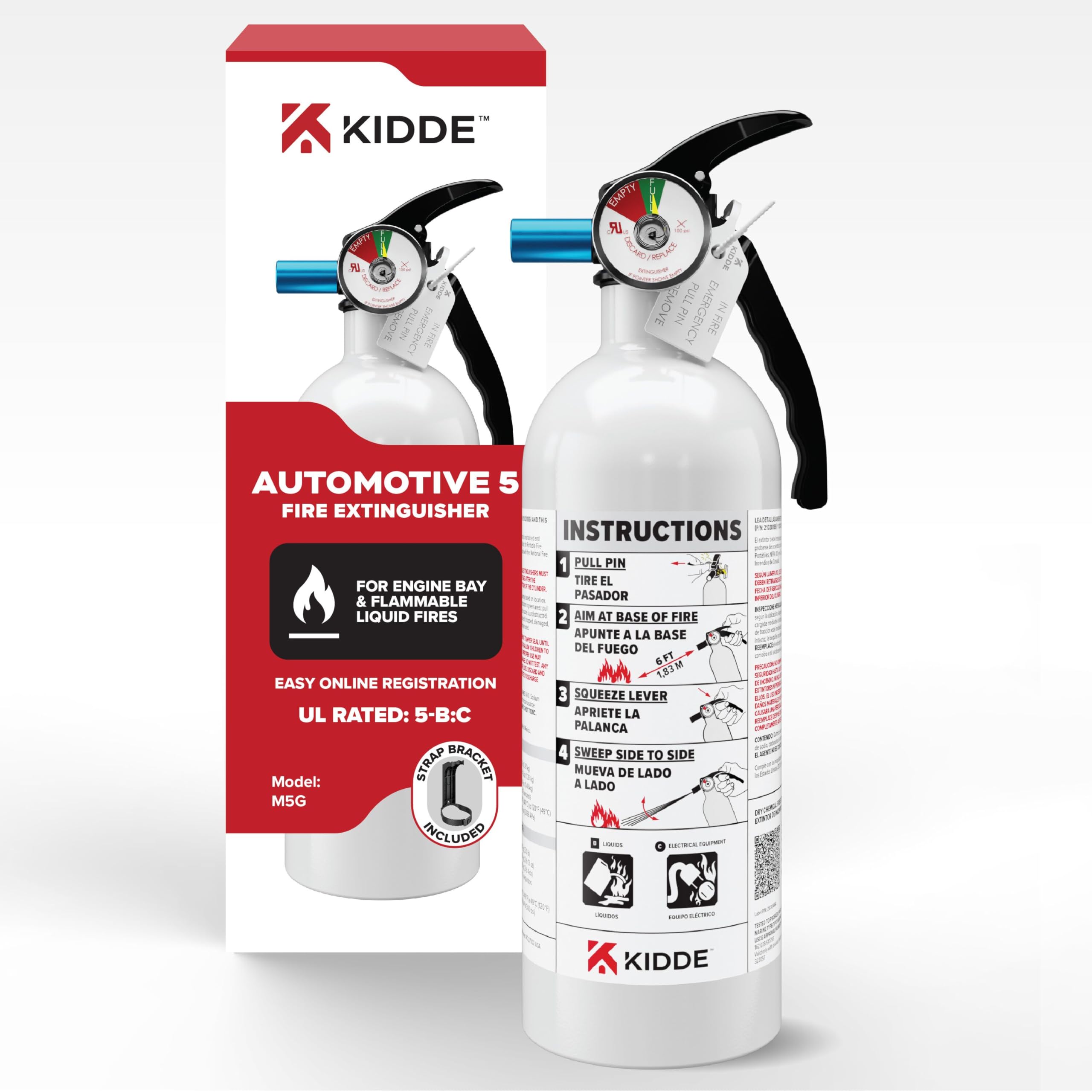 Kidde vehicle bracket keeps the extinguisher readily accessible for emergencies.