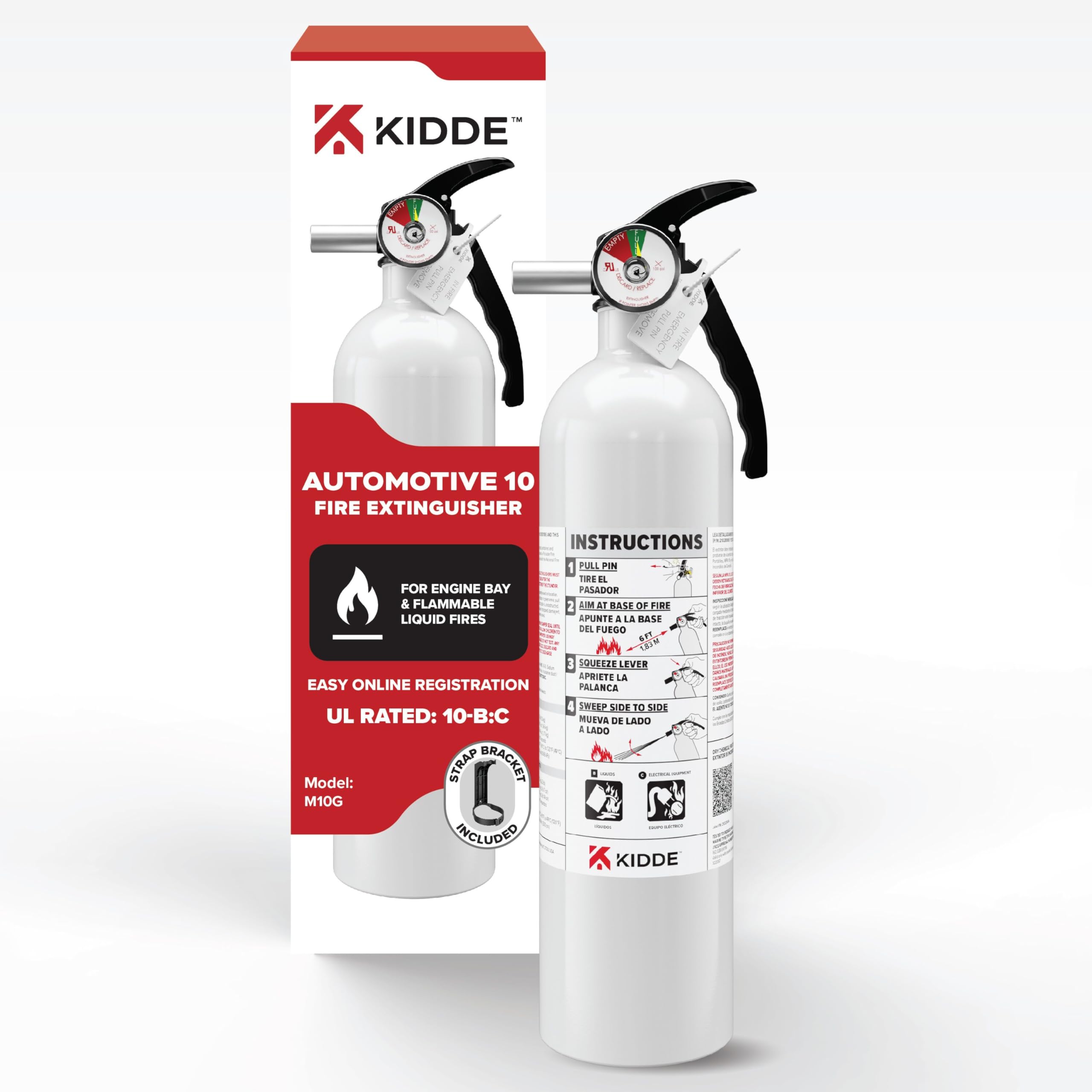 Kidde fire extinguisher vehicle-mount-bracket shown for quick roadside access during emergencies.