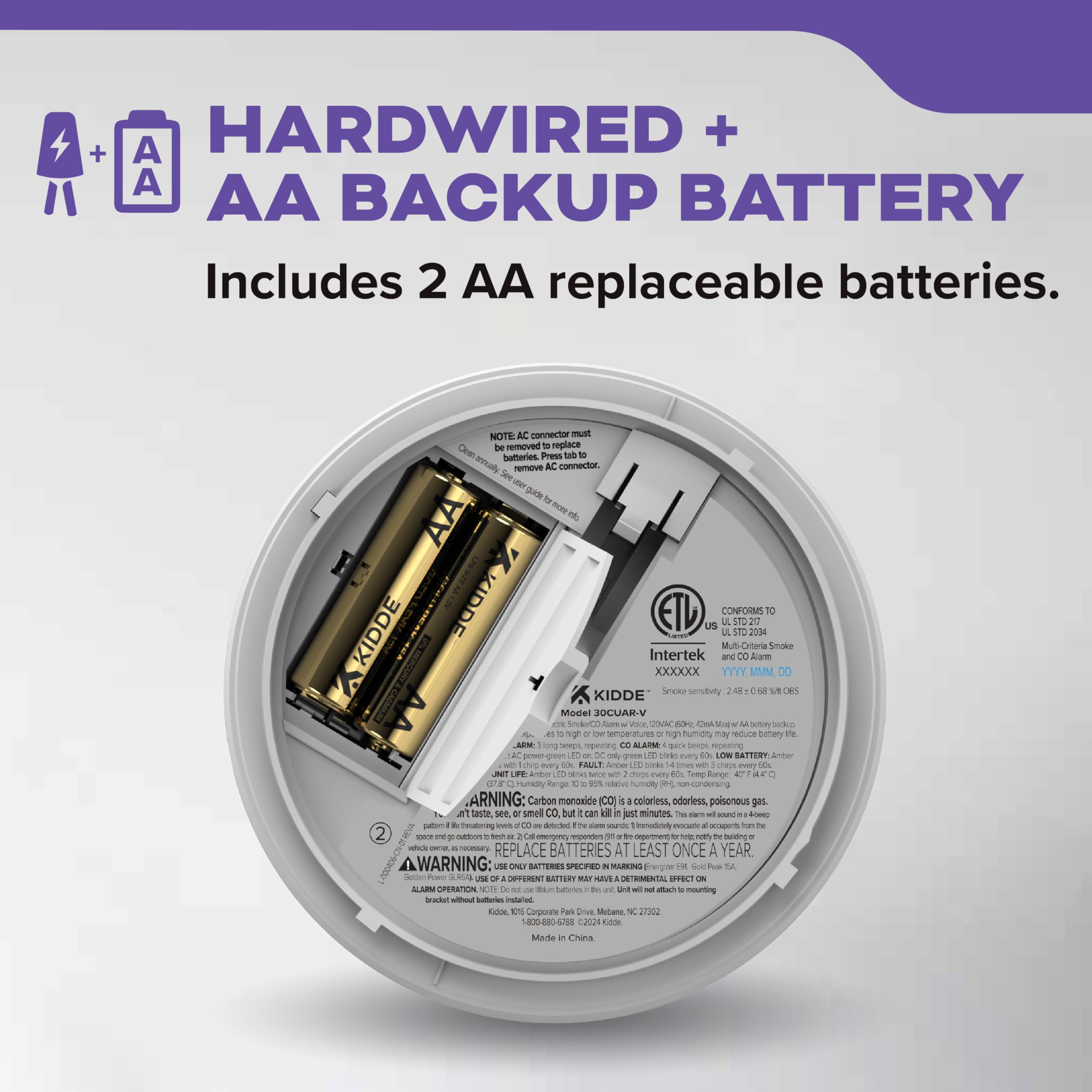 Hardwired detector with AA backup ensuring continuous operation