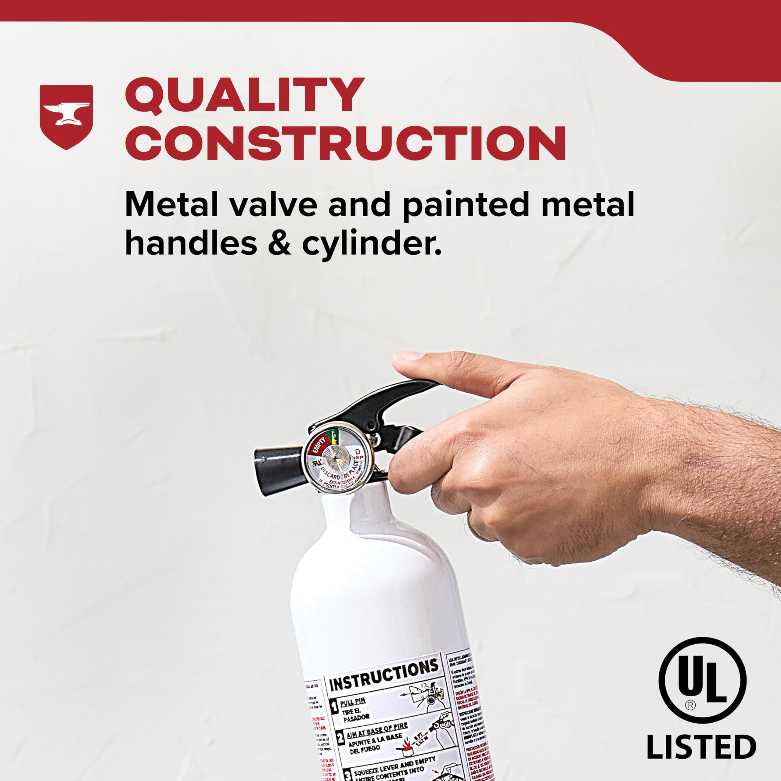 Kidde extinguisher mounted in a kitchen cabinet for quick access.