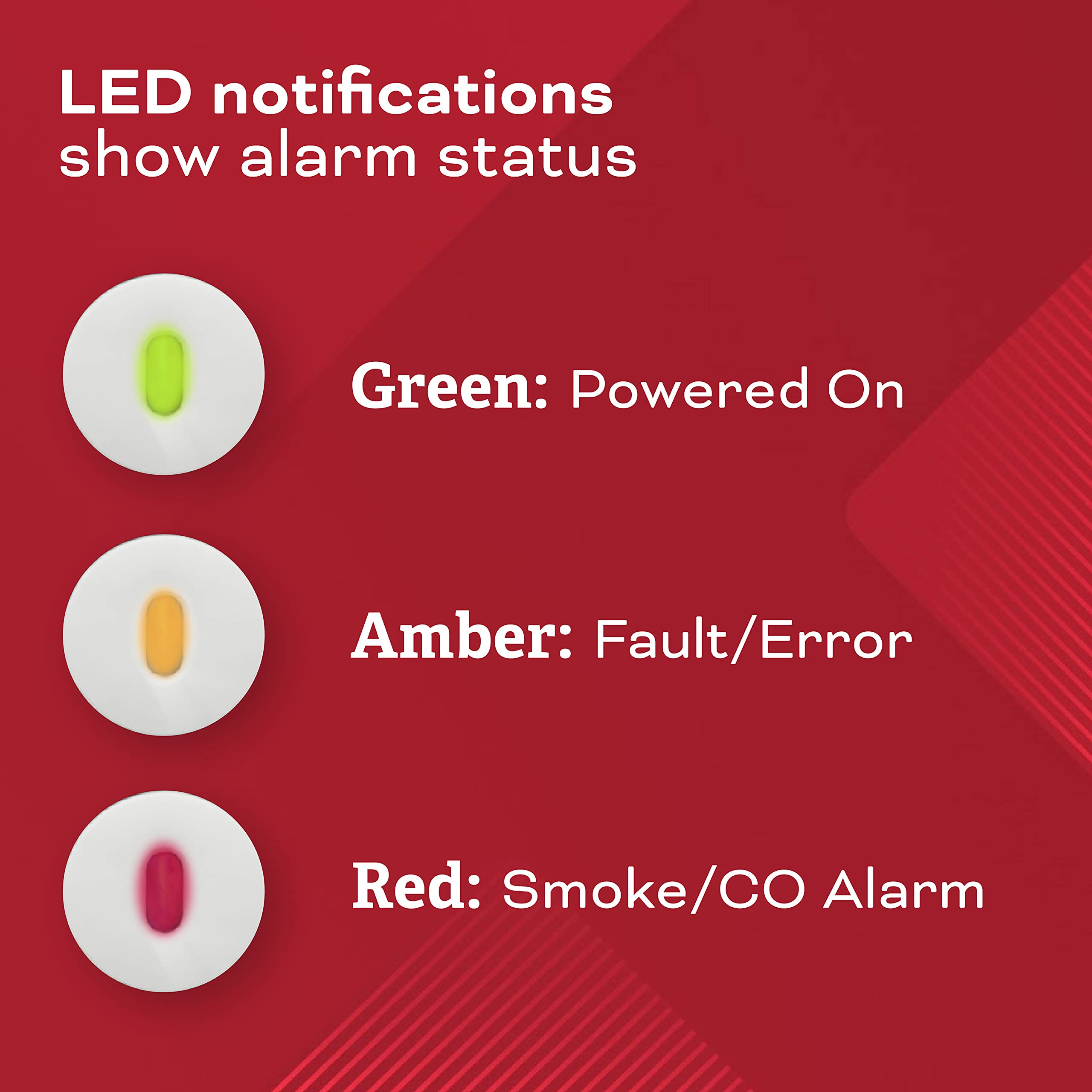 Kidde three LED status lights showing normal, fault, and hazard