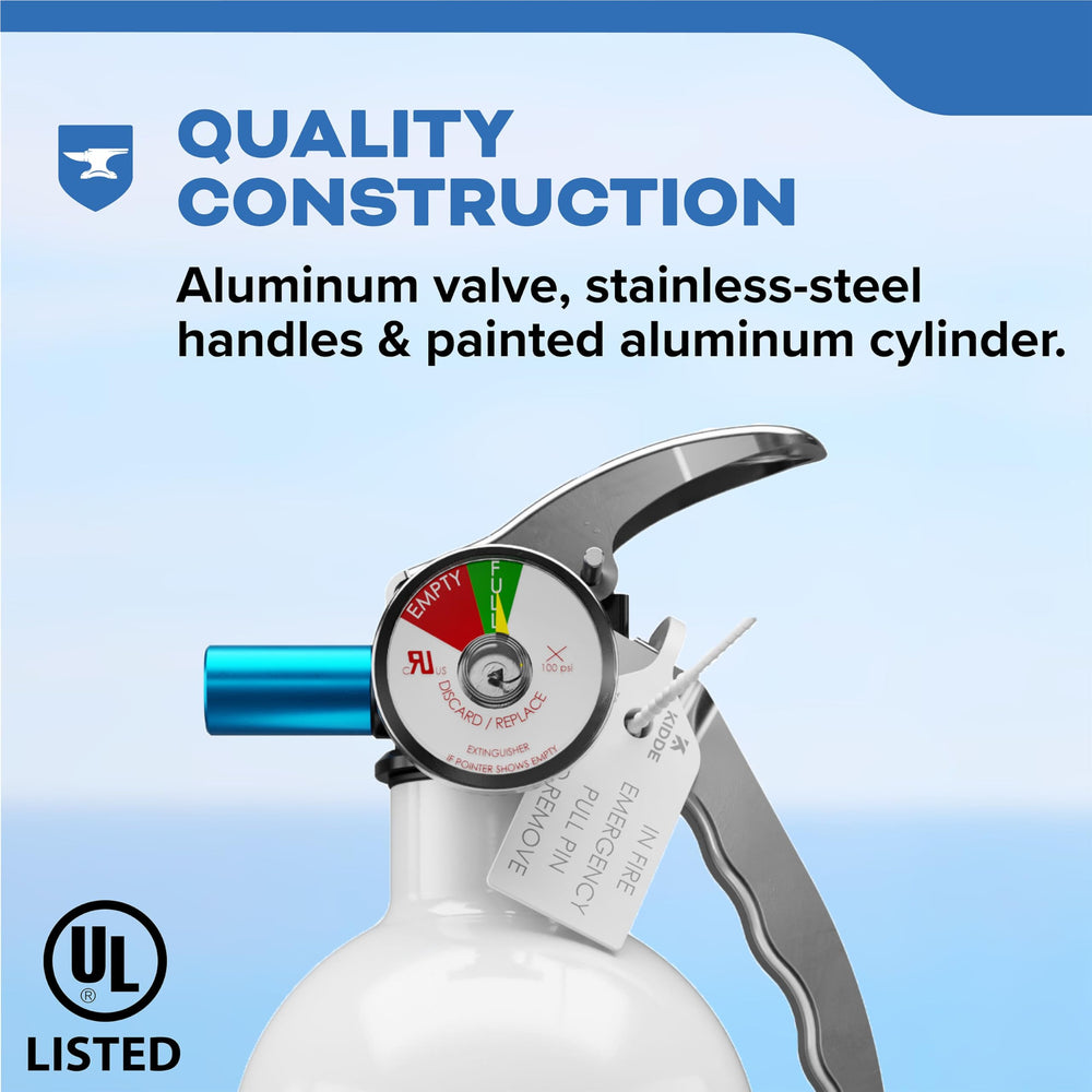 Kidde Mariner 5 easy-pull safety pin for fast activation.