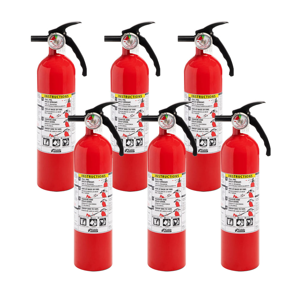 Kidde multi-purpose extinguisher with aluminum casing for durable home protection.