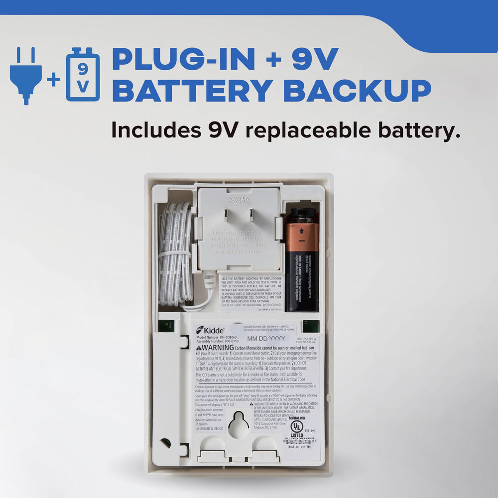 Kidde Nighthawk 9-volt backup keeps monitoring during power outages for peace of mind.