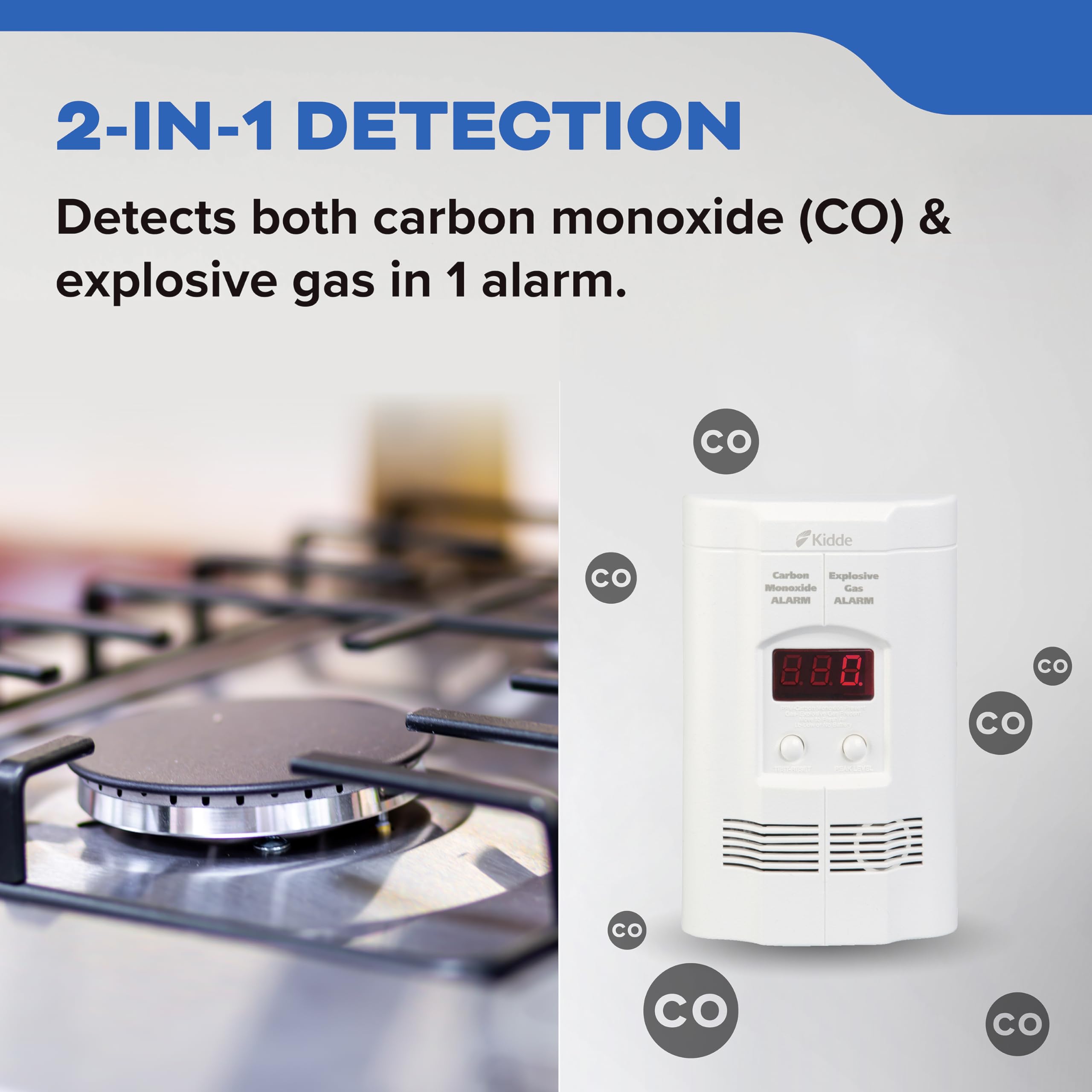 Kidde Nighthawk digital LED display shows CO levels at a glance for safer homes.