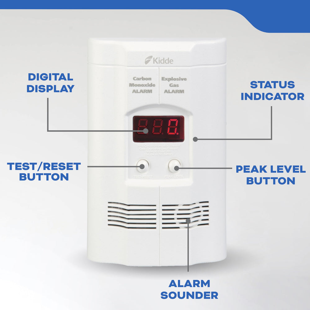 Kidde Nighthawk peak level memory records last CO readings for easy tracking.