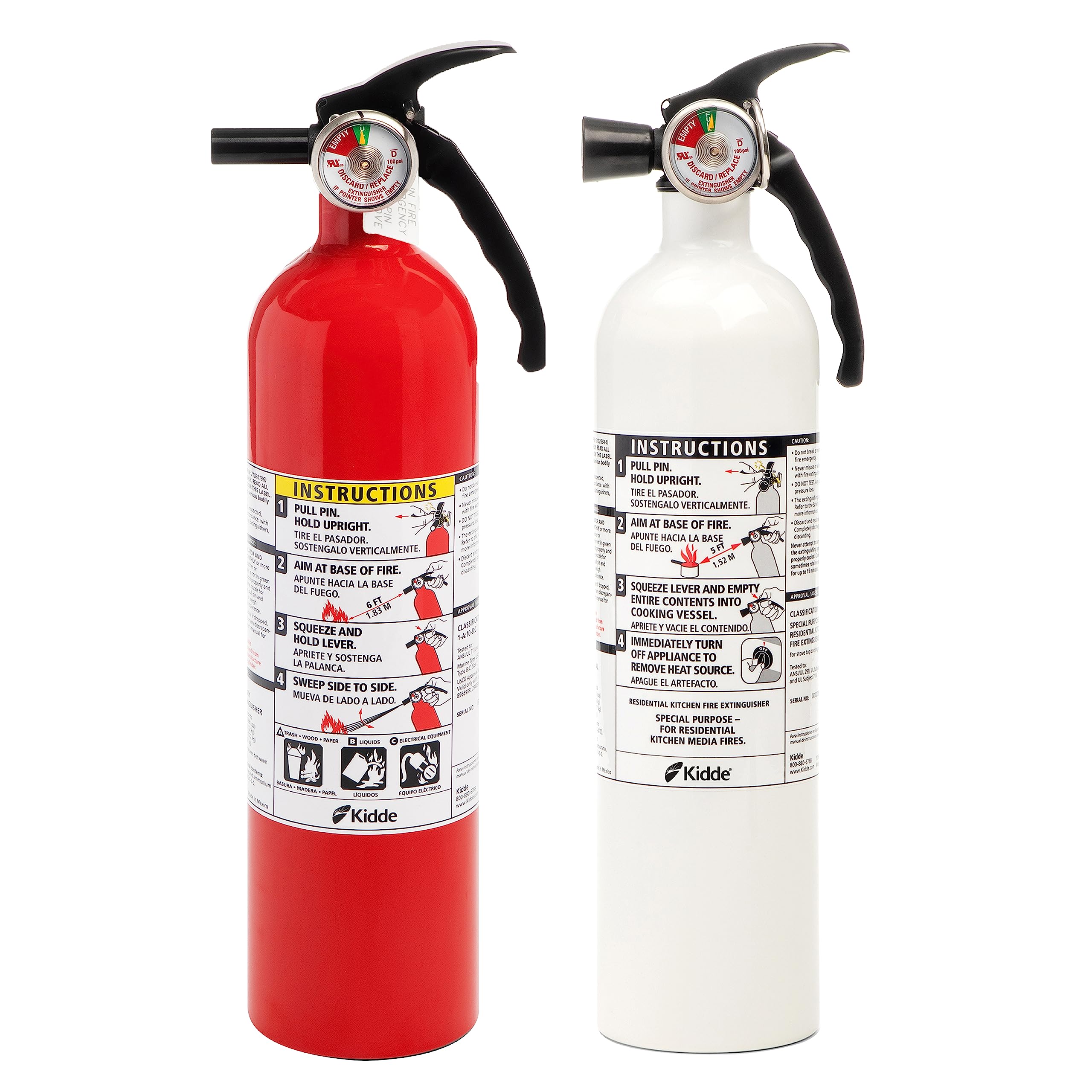 Kidde red 1-A:10-B:C extinguisher ready for quick control of common household fires