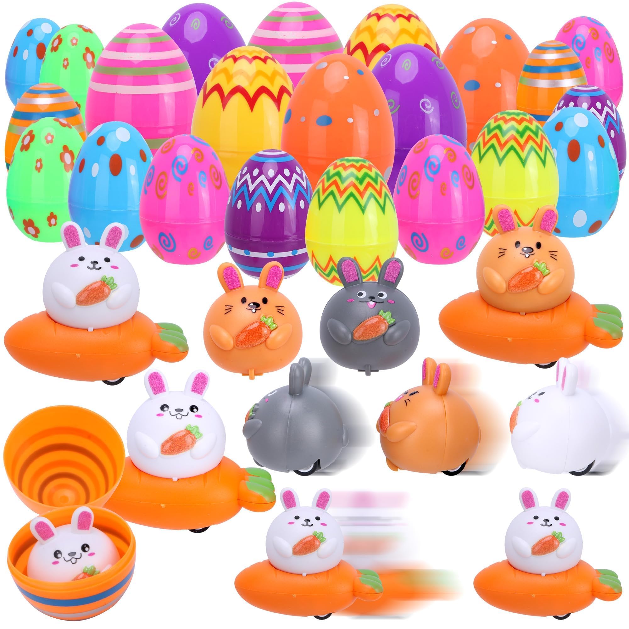 Kiddelo 12-pack Easter eggs with pull-back toys brighten Easter egg hunts