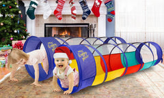 Kiddey play tunnel closed for compact storage and portability.