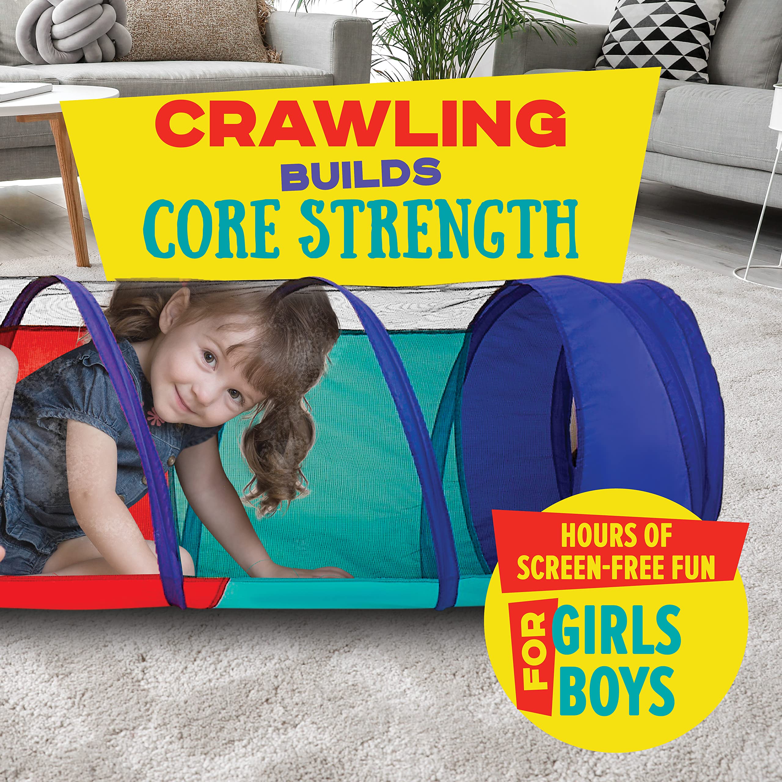 Kiddey play tunnel usable indoors and outdoors for versatile fun.