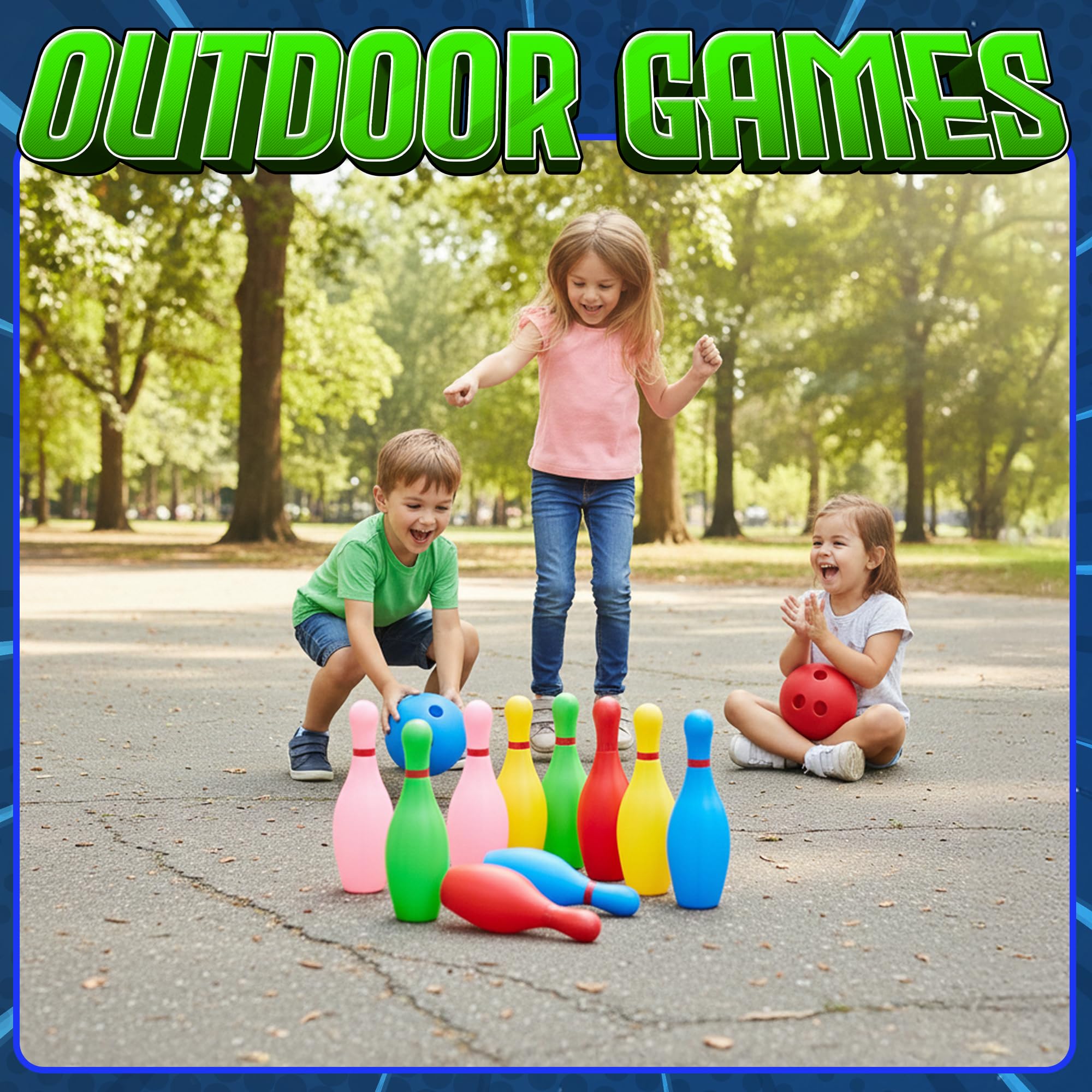 KiddieLoot family game night-ready bowling set for kids 3 and up.