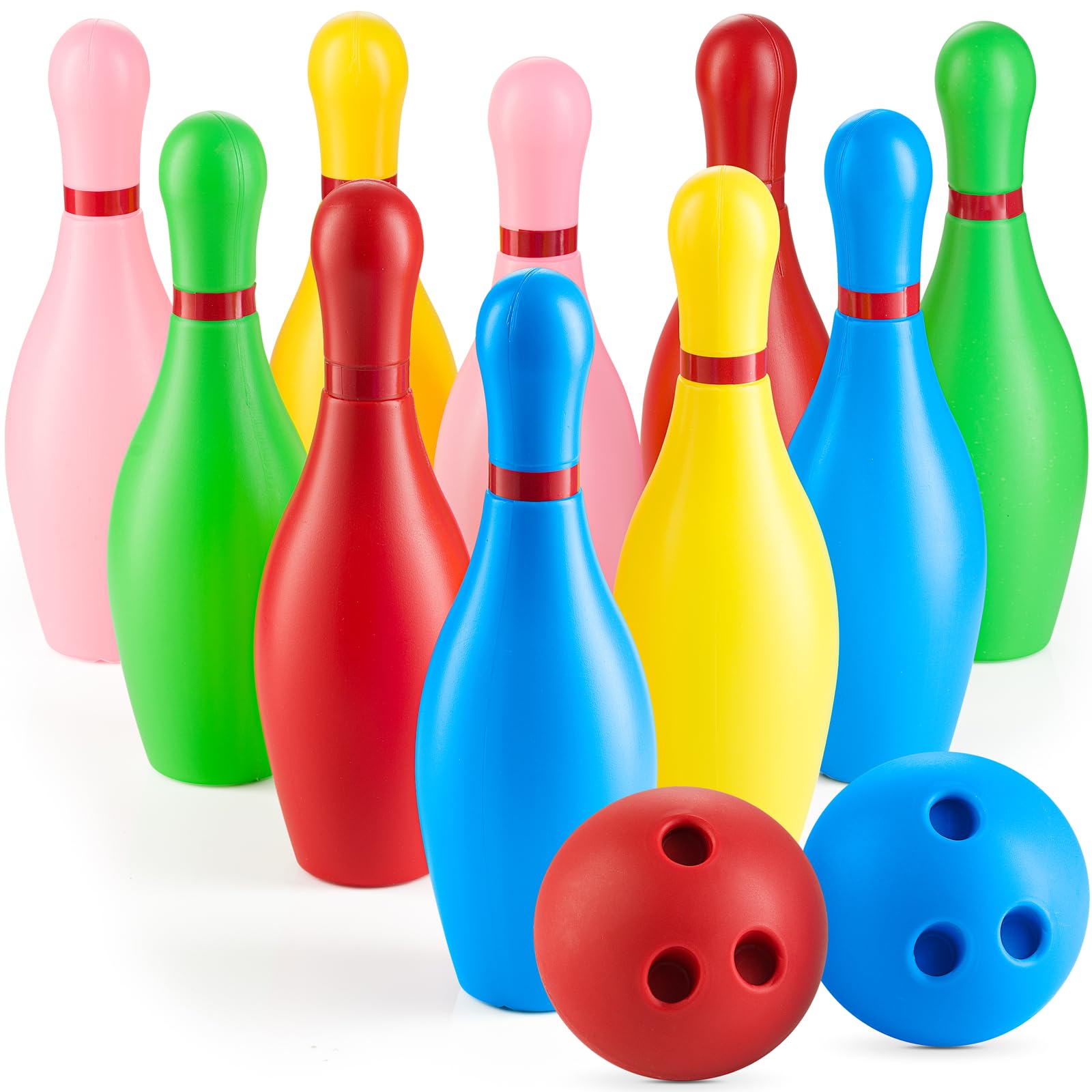 KiddieLoot Kids Bowling Set: 10 colorful pins for engaging play indoors or outdoors.