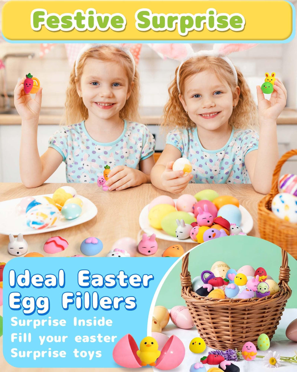 Kidific Easter squishy bunnies pack, squeezable companions for playtime.