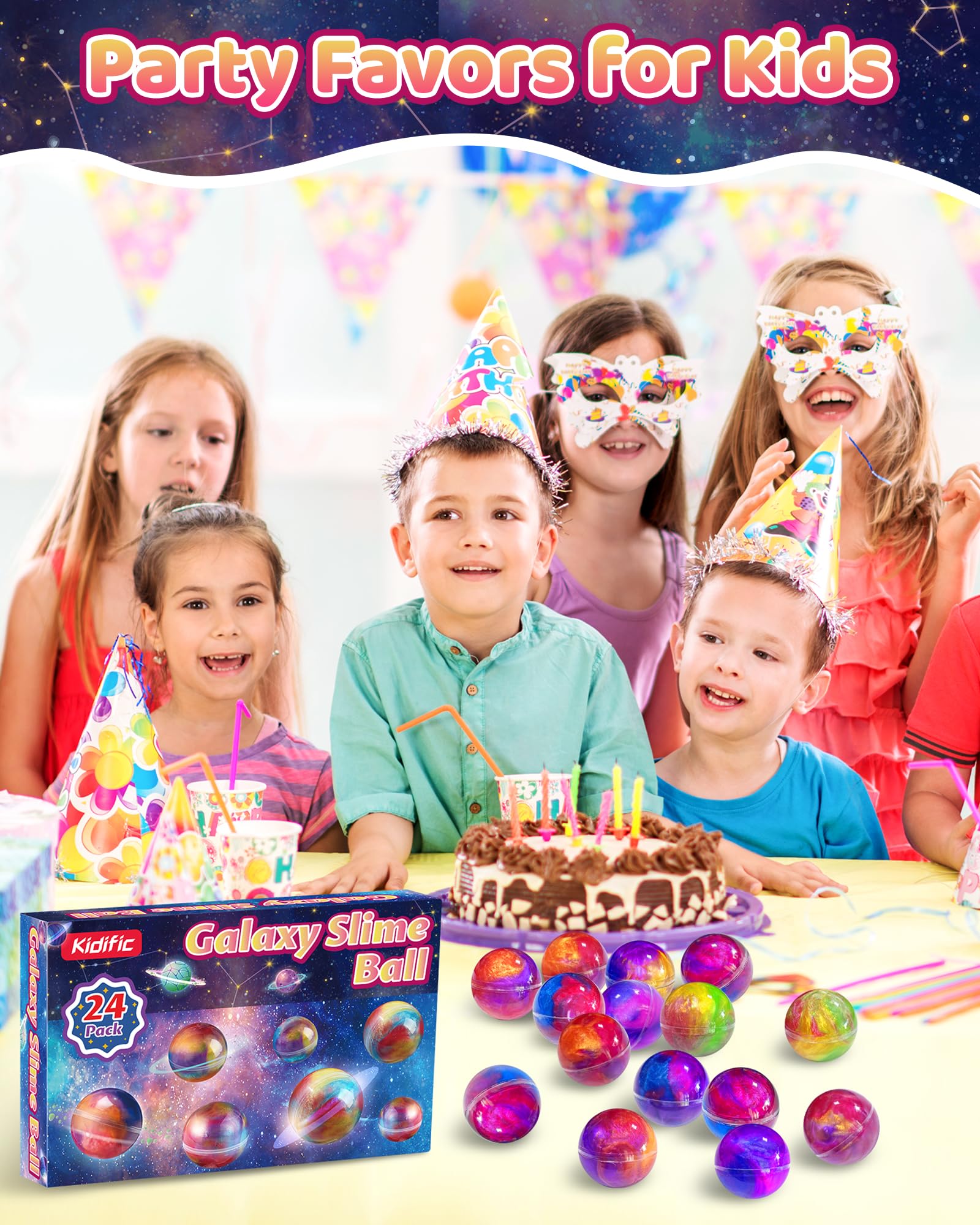 Kidific Galaxy Slime Ball Stretch: pliable, satisfying tactile experience.