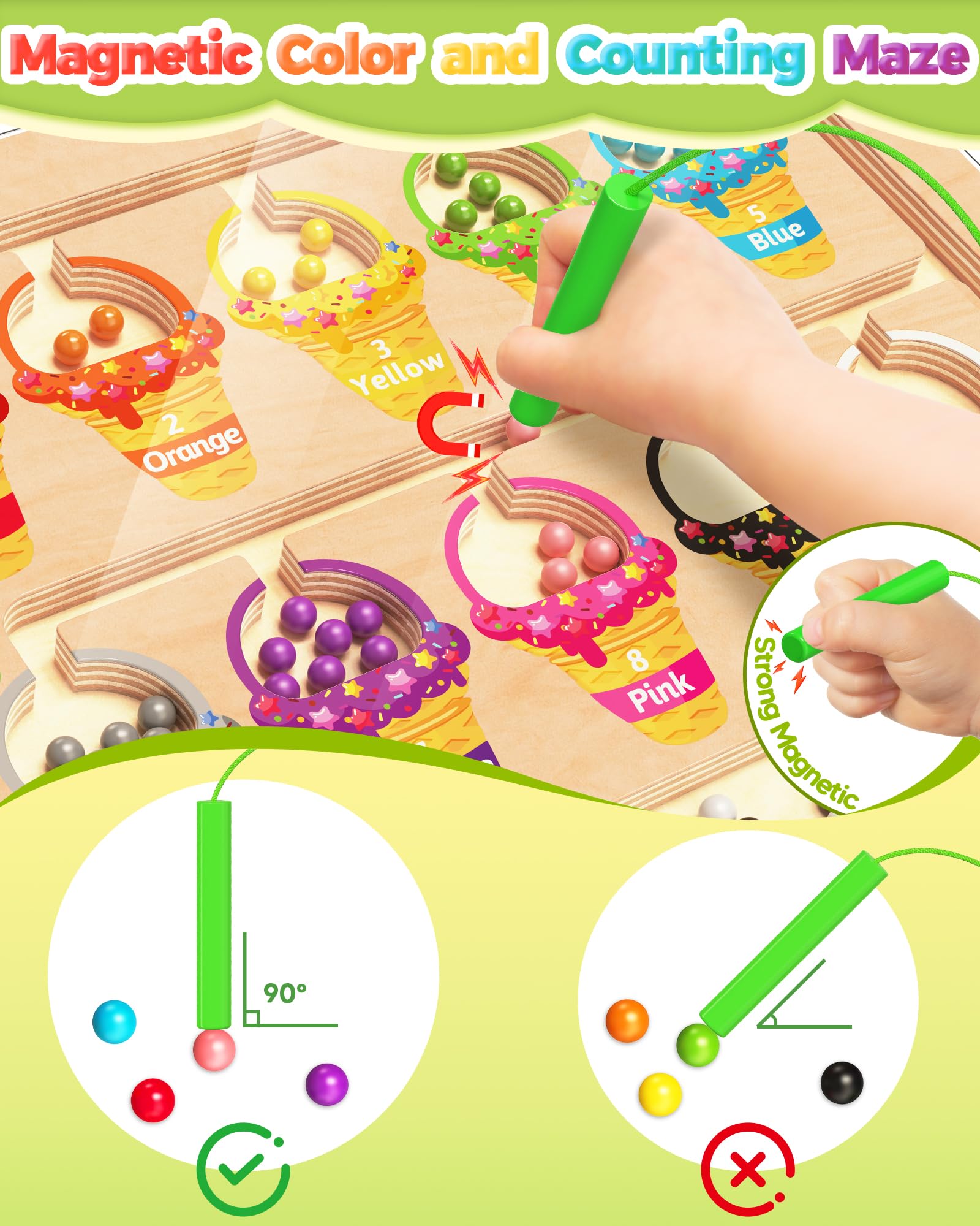 Kidific Magnetic Color and Number Maze magnetic pen helps build precision.