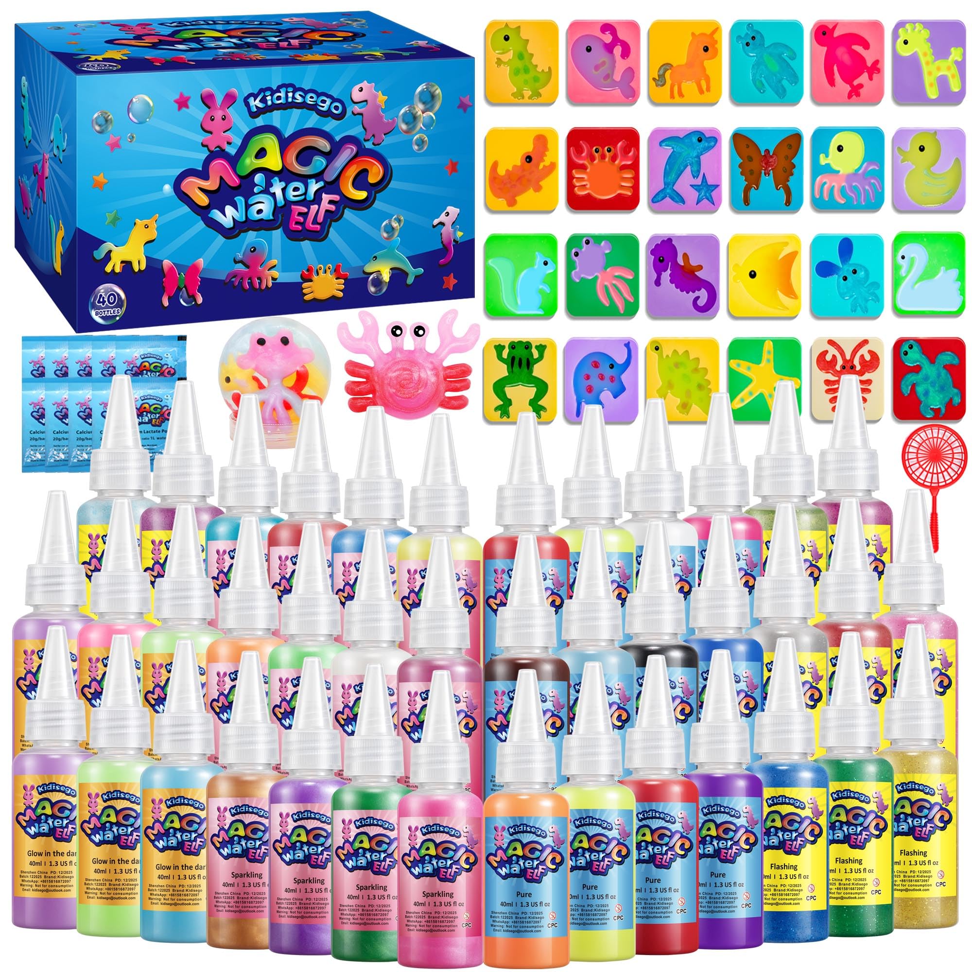 Kidisego Magic Water Elf Kit with 40 color bottles supports creative color play.