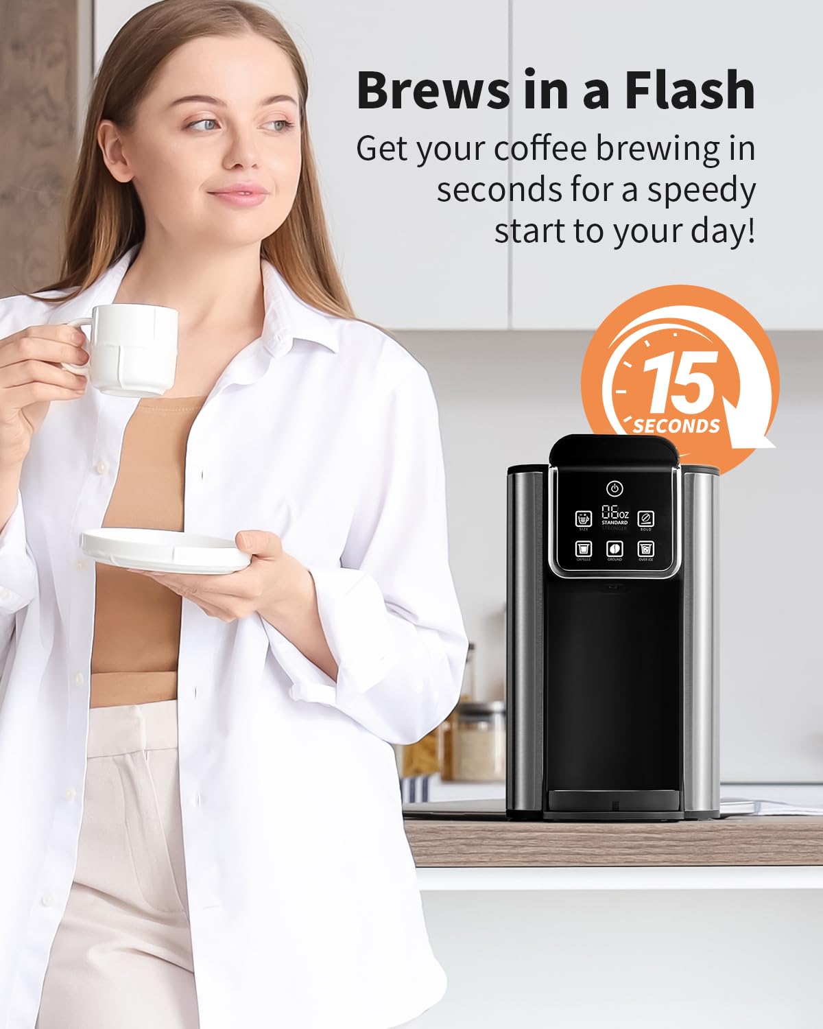 KIDISLE five brew sizes include 14 oz for larger mugs.