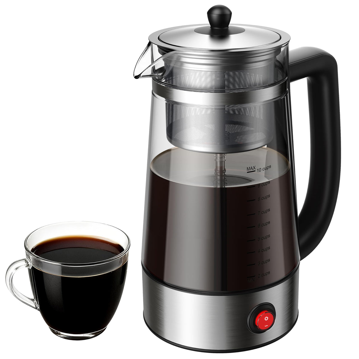 KIDISLE percolator electric coffee maker with glass carafe shows brewing progress for rich flavor